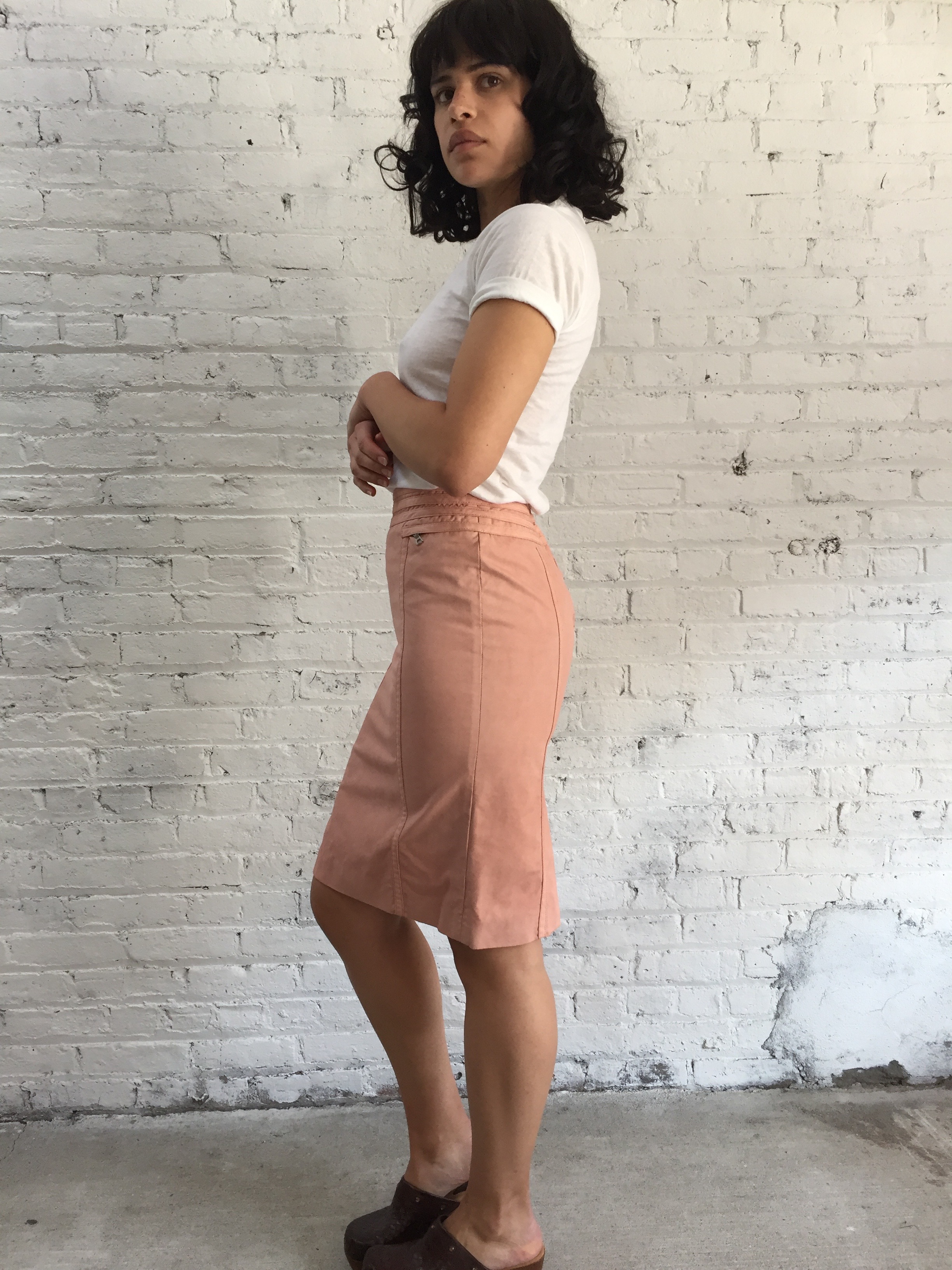 vintage Marc Jacobs blush pink midi pencil skirt / dusty rose bandage mid  calf fitted skirt — Dusty Rose Vintage