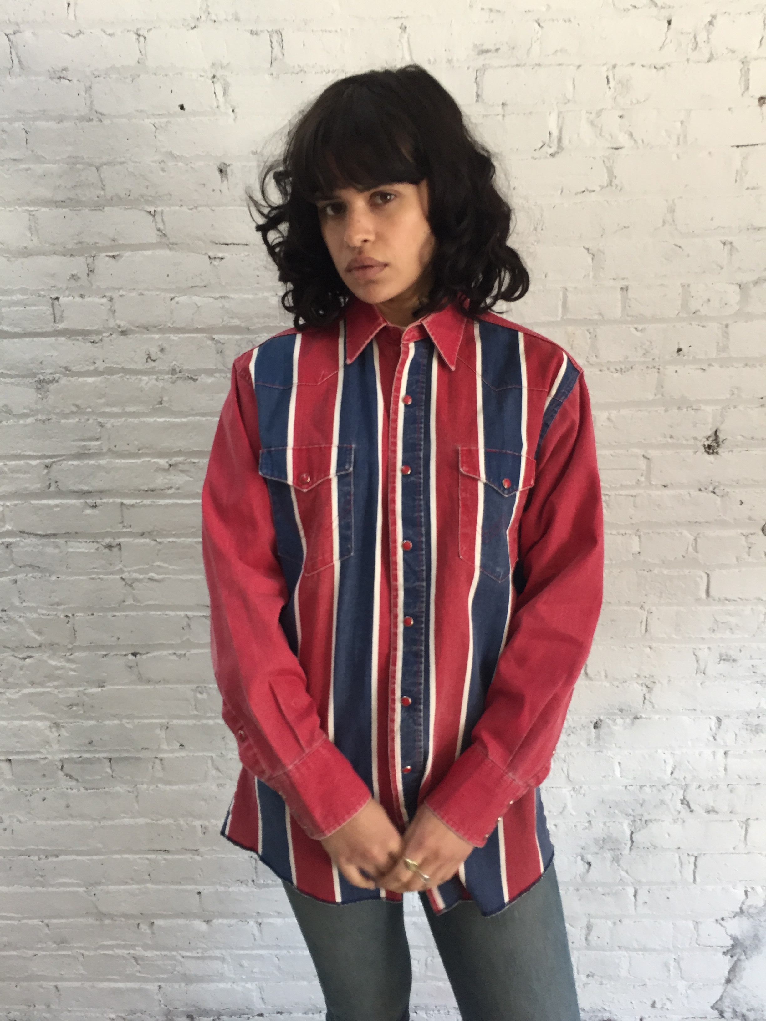 vintage wrangler denim snap shirt