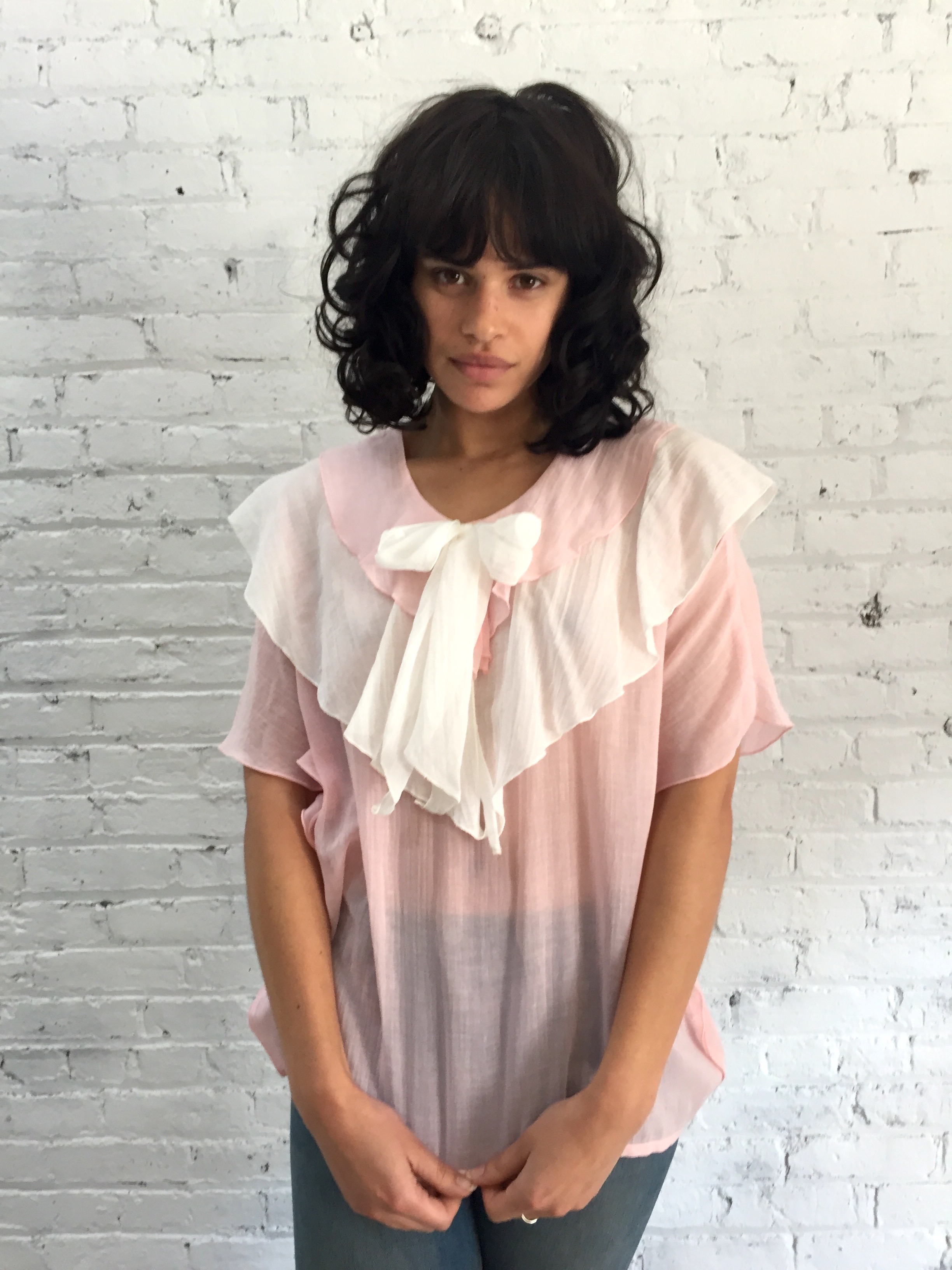 vintage gauze cotton ruffle blouse