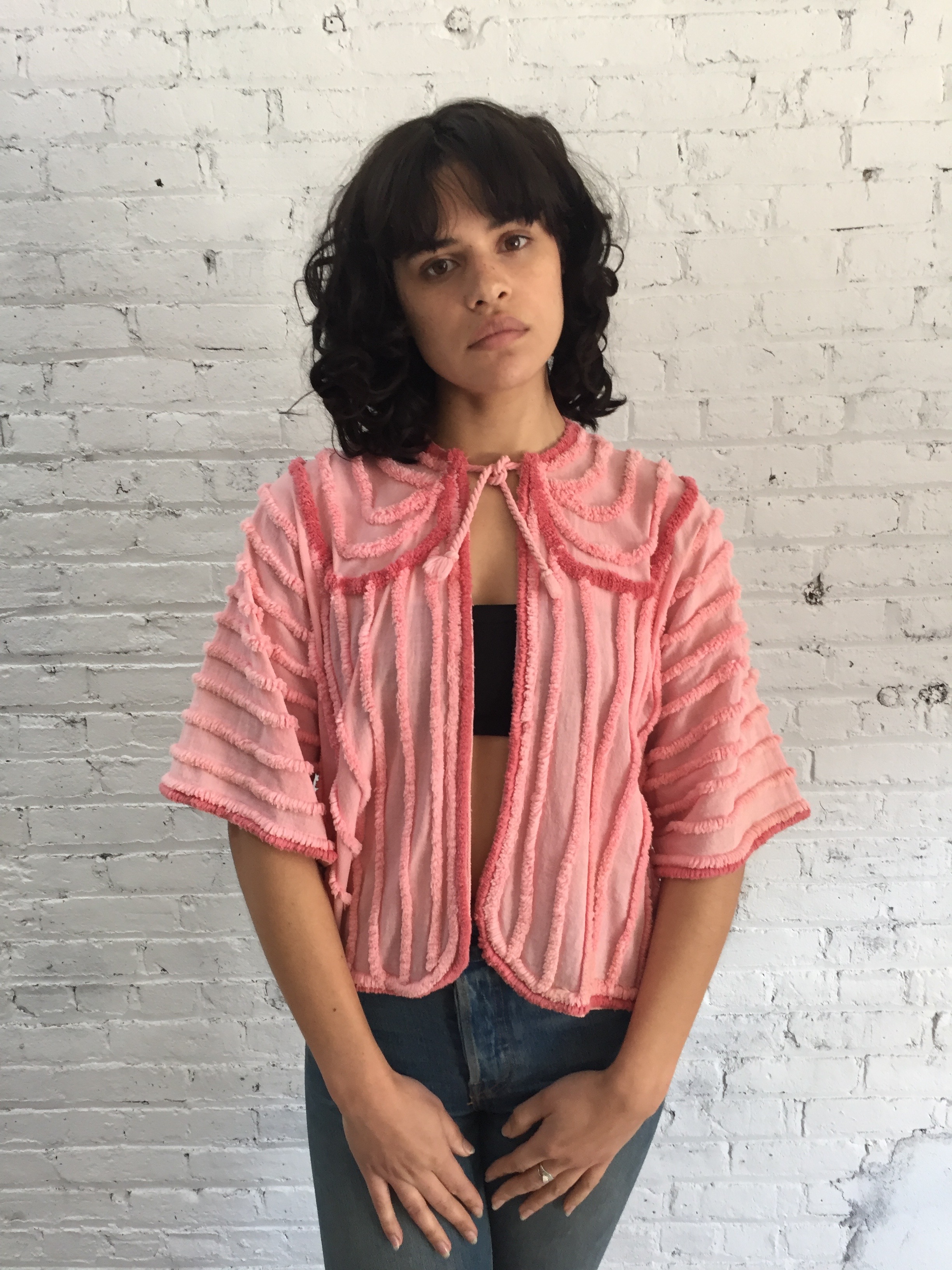 vintage pink chenille bedjacket