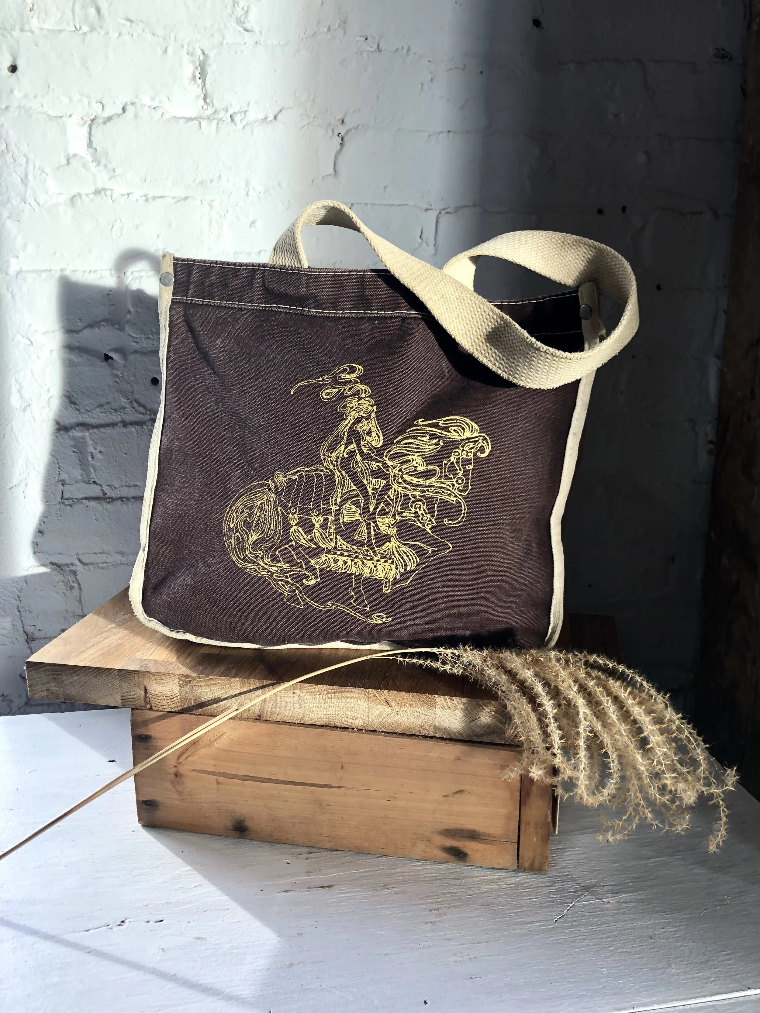 1970s art nouveau Lady Godiva print tote bag