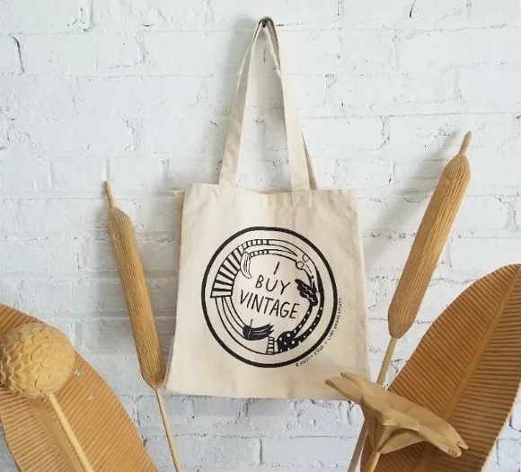 I BUY VINTAGE tote / natural cotton bag by Libby VanderPloeg and Dusty Rose