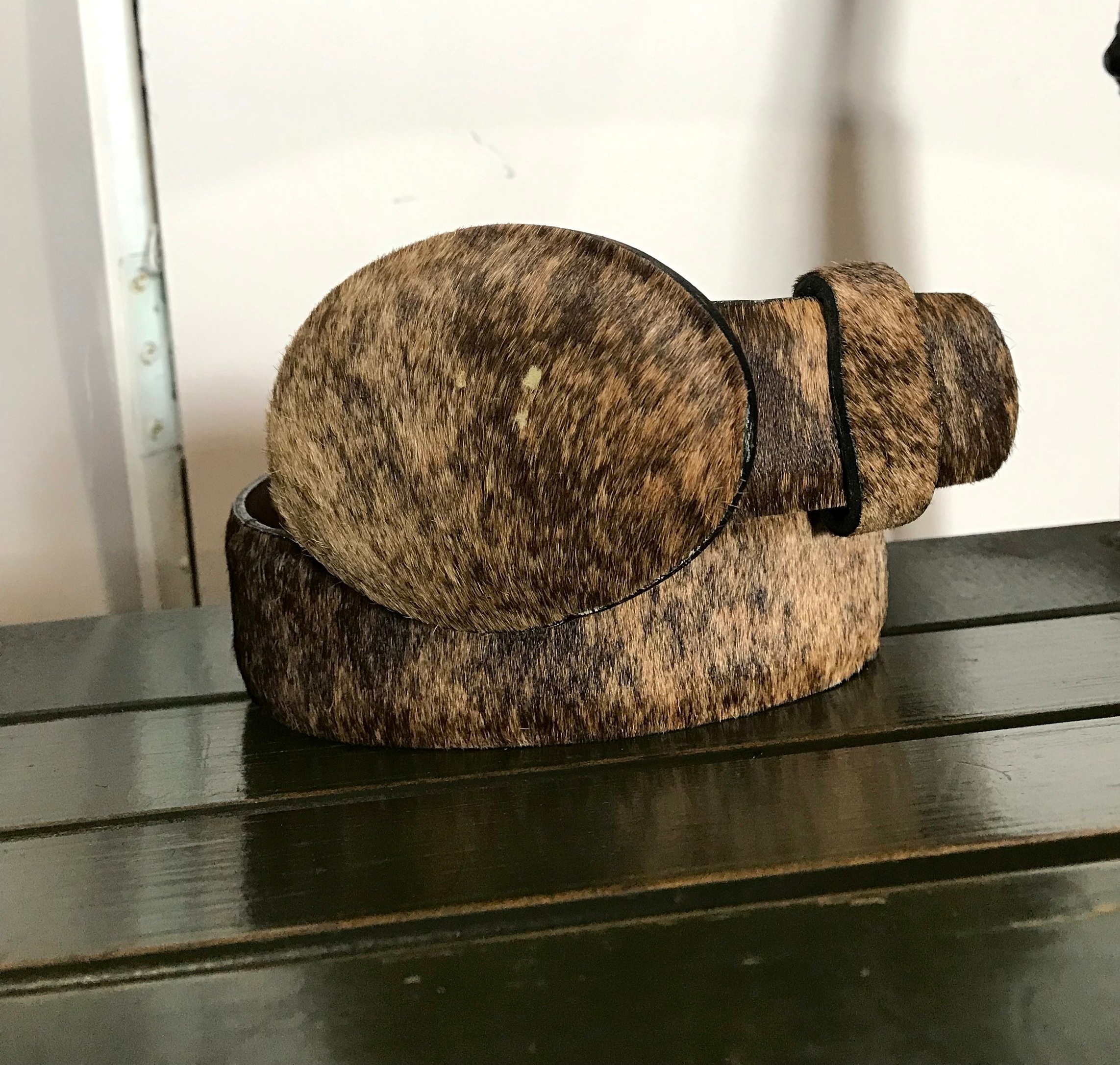 vintage cowhide belt / western pony hair belt