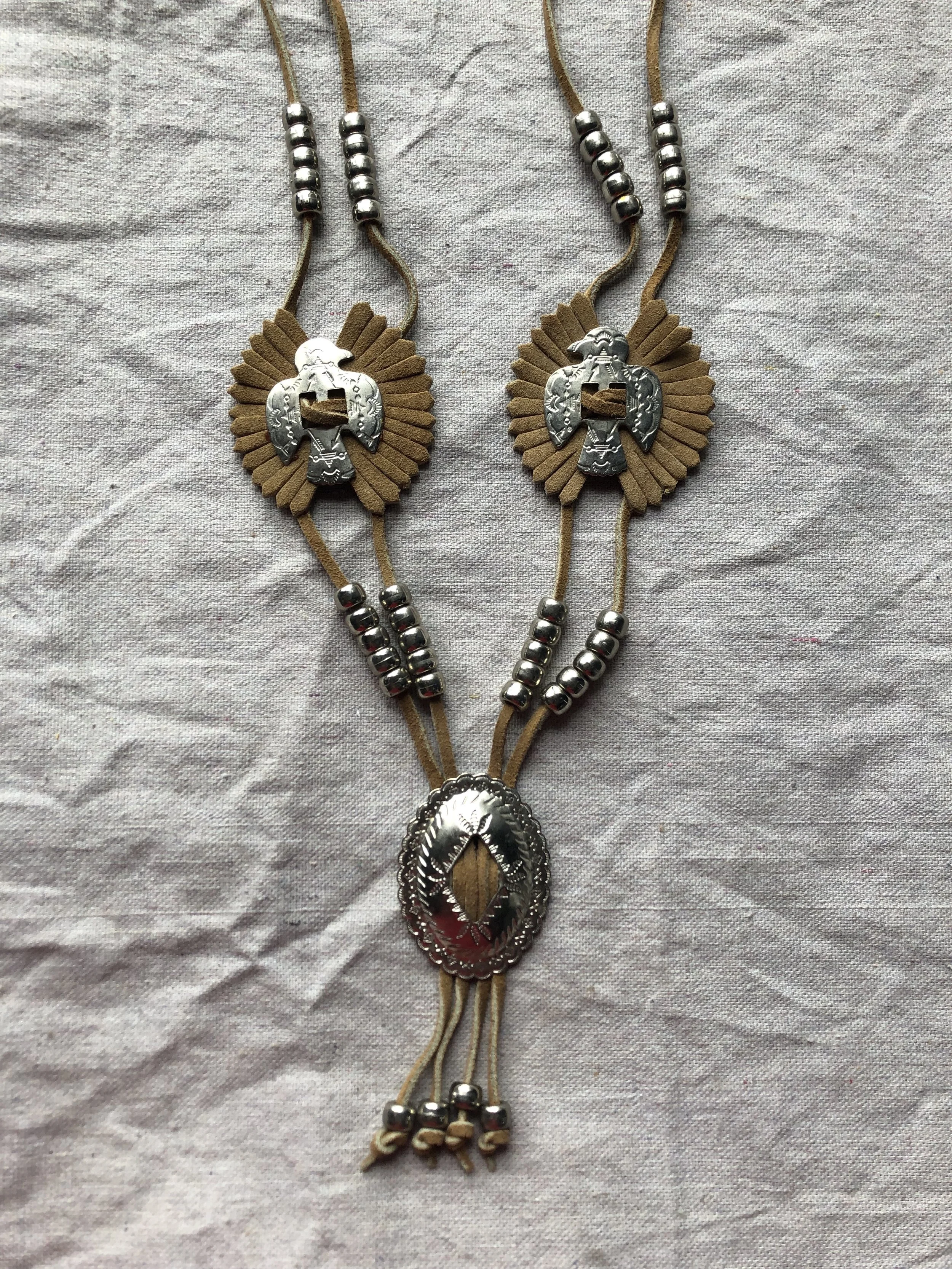 vintage thunderbird native american fringe concho necklace