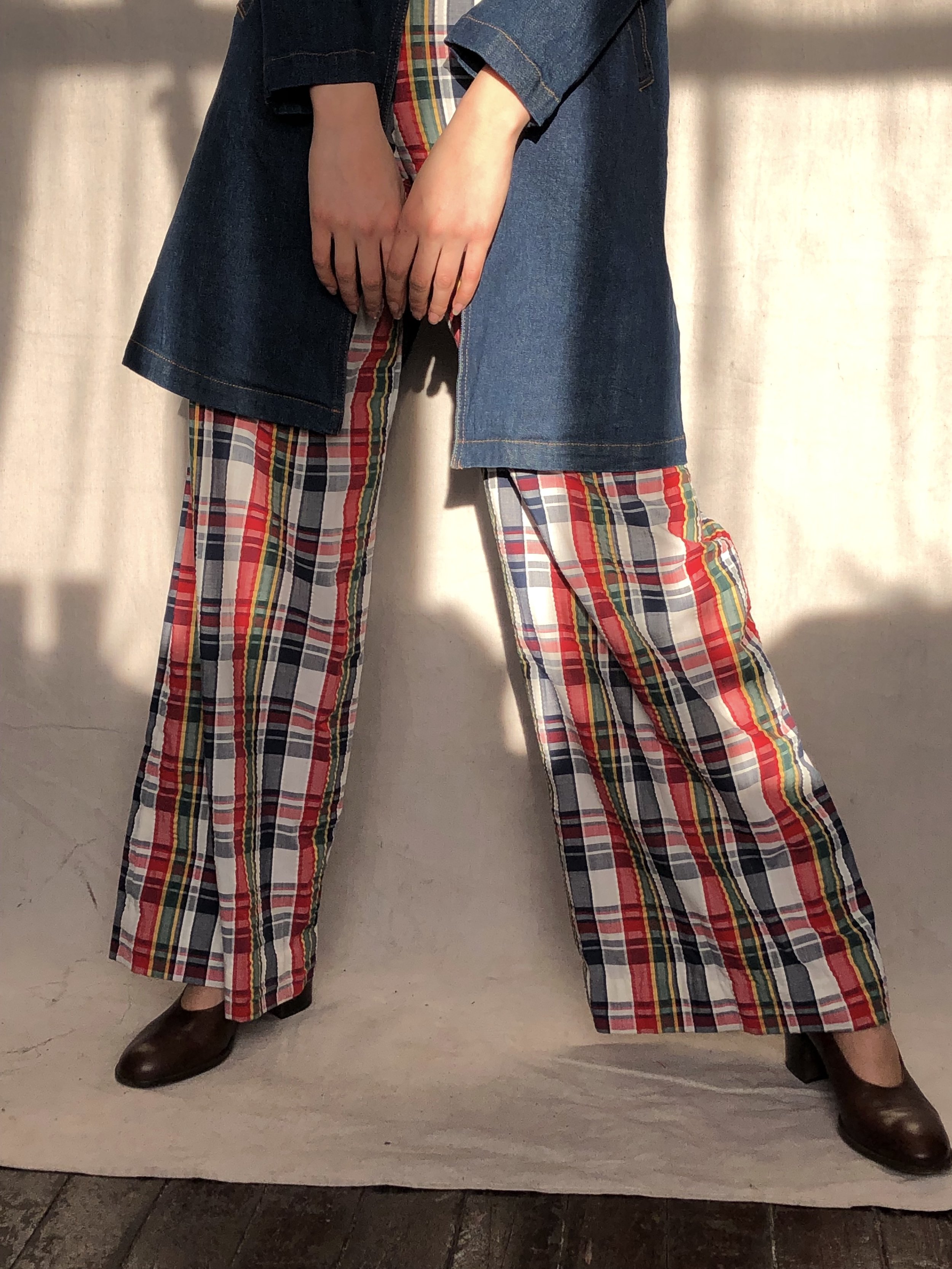red plaid wide leg pants