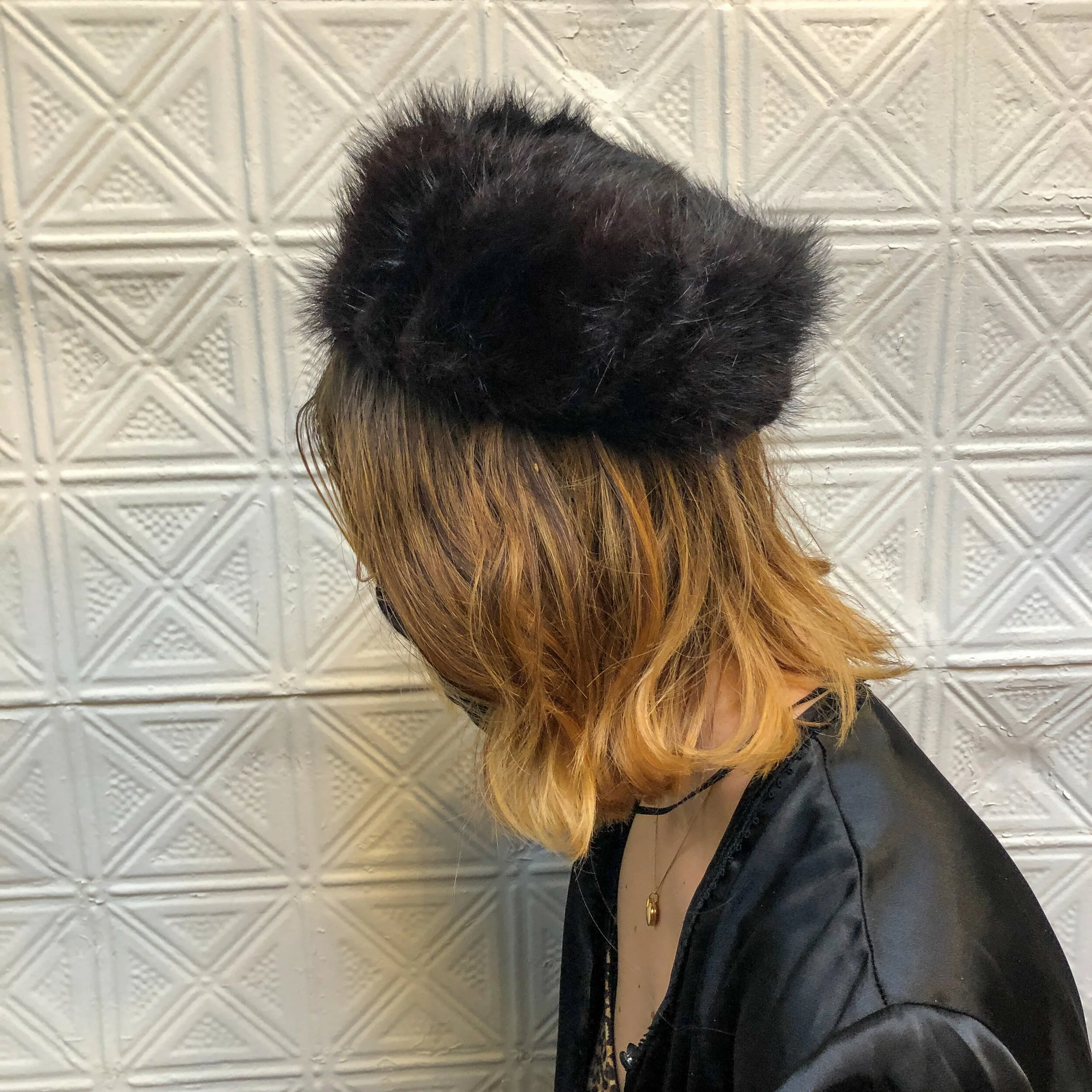 vintage fur pillbox hat / 60s mod fur 