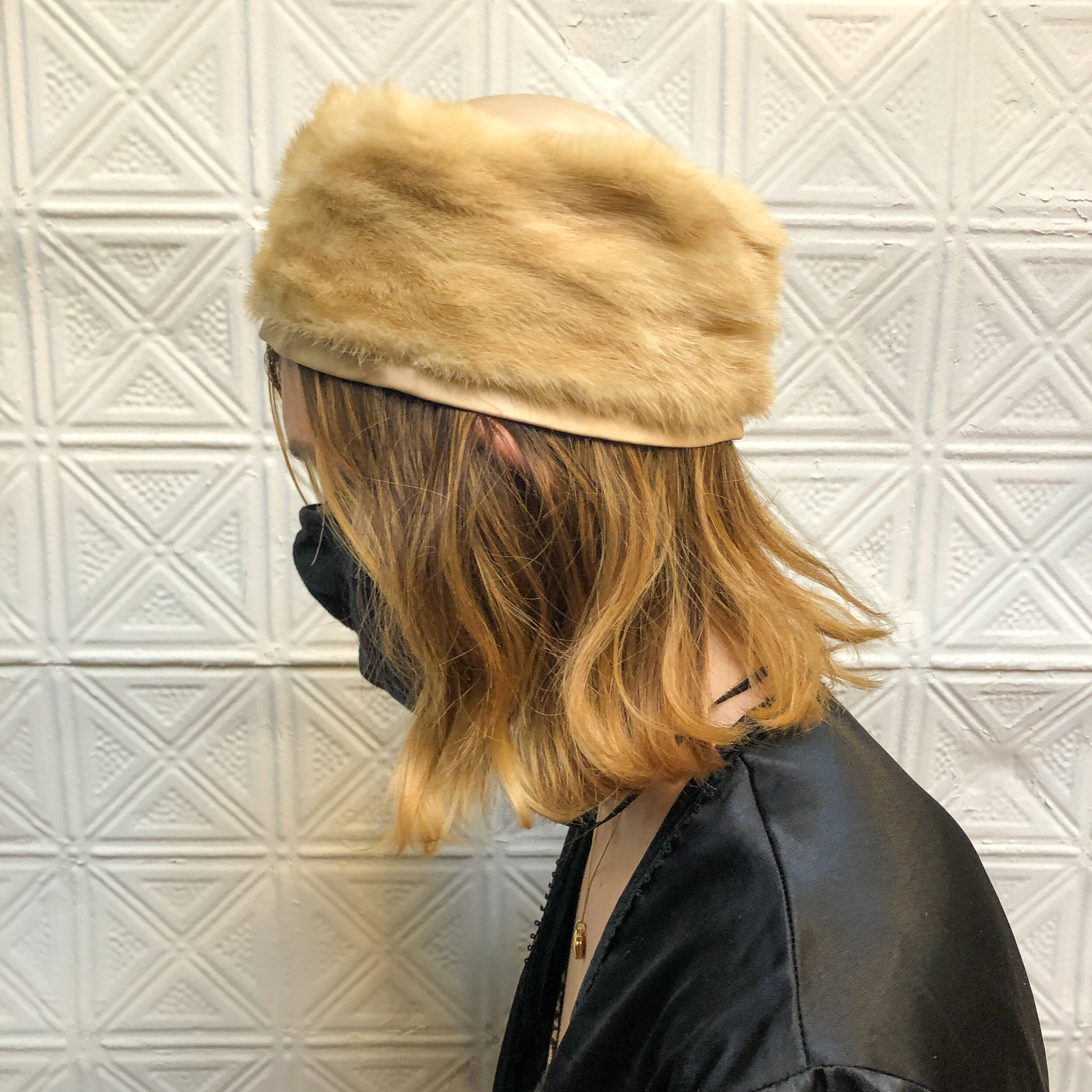 vintage blond mink hat / fur and silk 