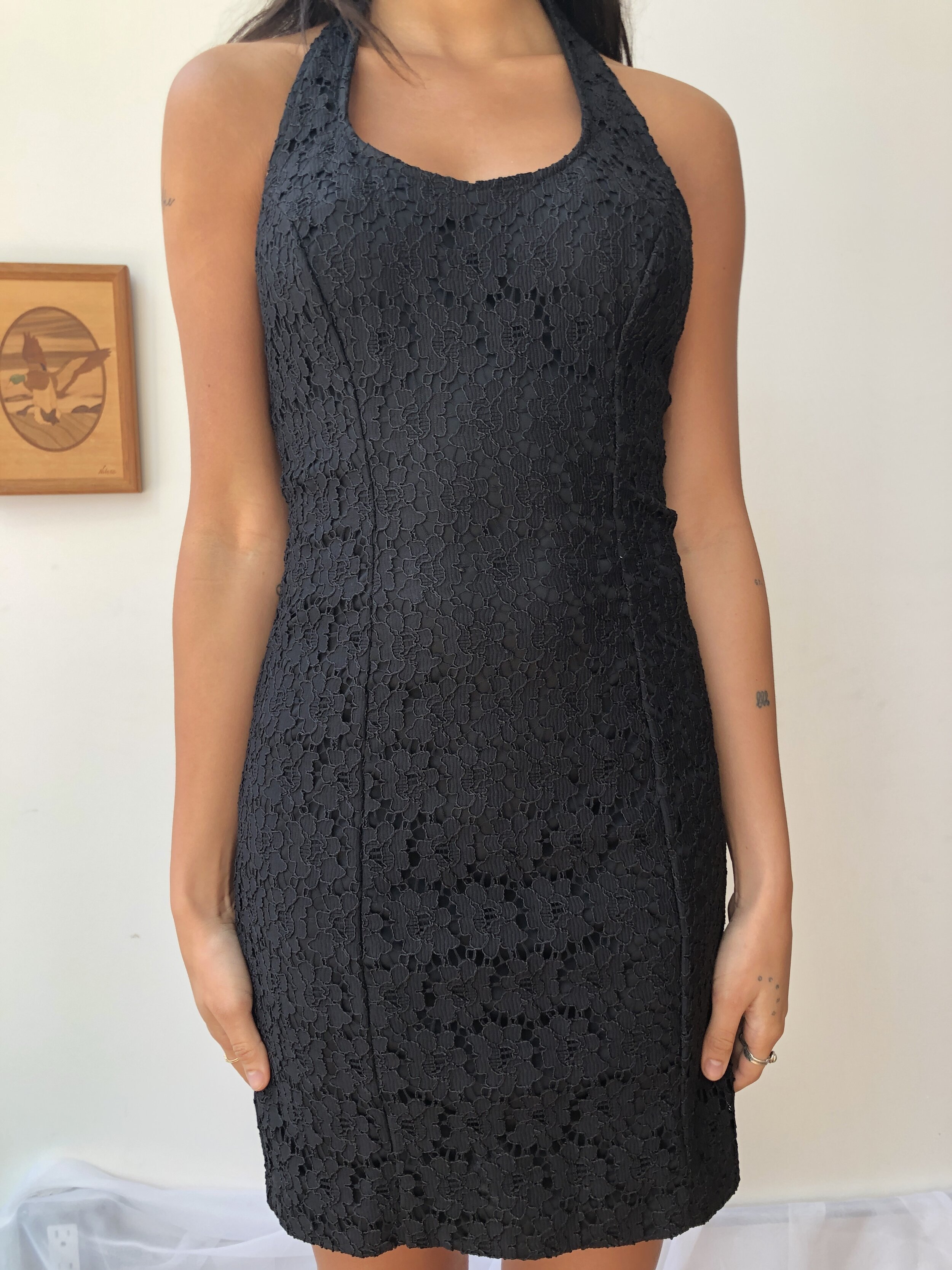 Bronze and Black Late 90s Lace bodycon dress