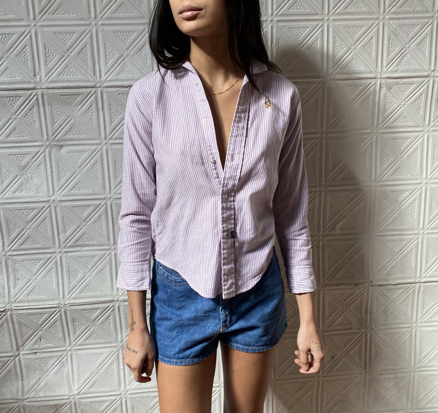 vintage Ralph Lauren oxford shirt / lavender striped cotton twill button  down / lilac seersucker collared shirt — Dusty Rose Vintage
