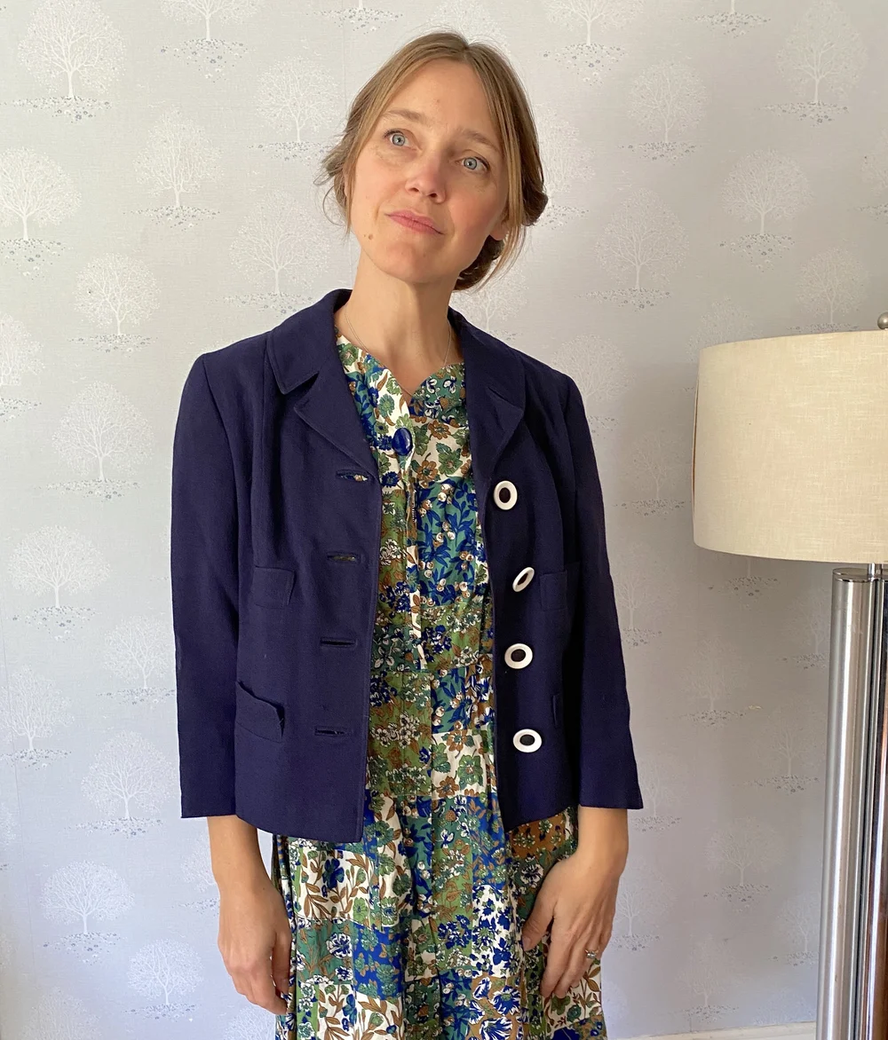 womens 1950s blazer 50s womens cropped jacket navy blue - Main Image