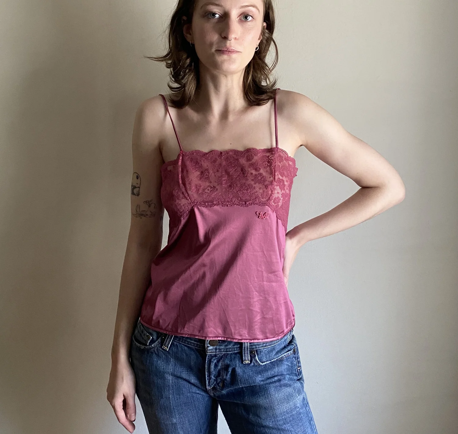 vintage Diane Von Furstenberg camisole / 80s DVF mauve lace cami