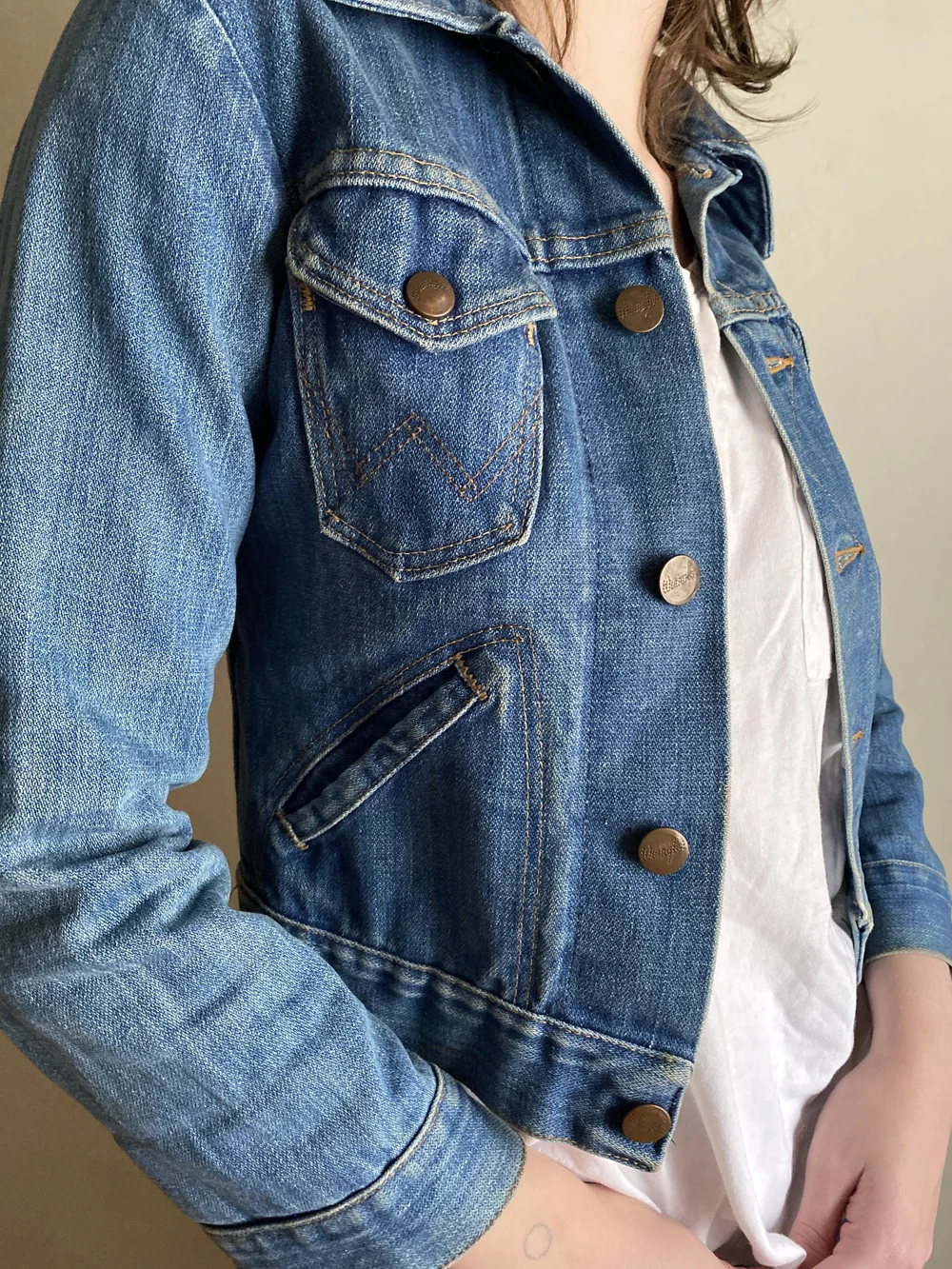 vintage Wrangler denim jacket / 1970s denim Wrangler four pocket