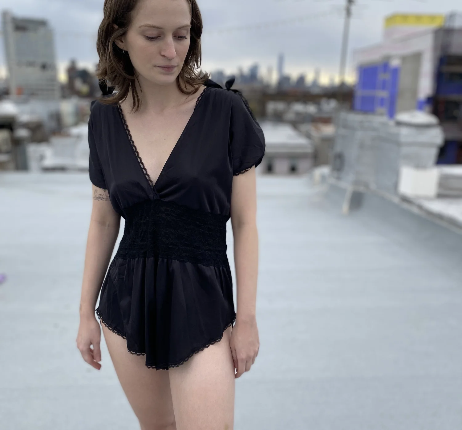 80s black lace teddy / vintage lingerie black negligee one piece  Dusty  Rose Vintage