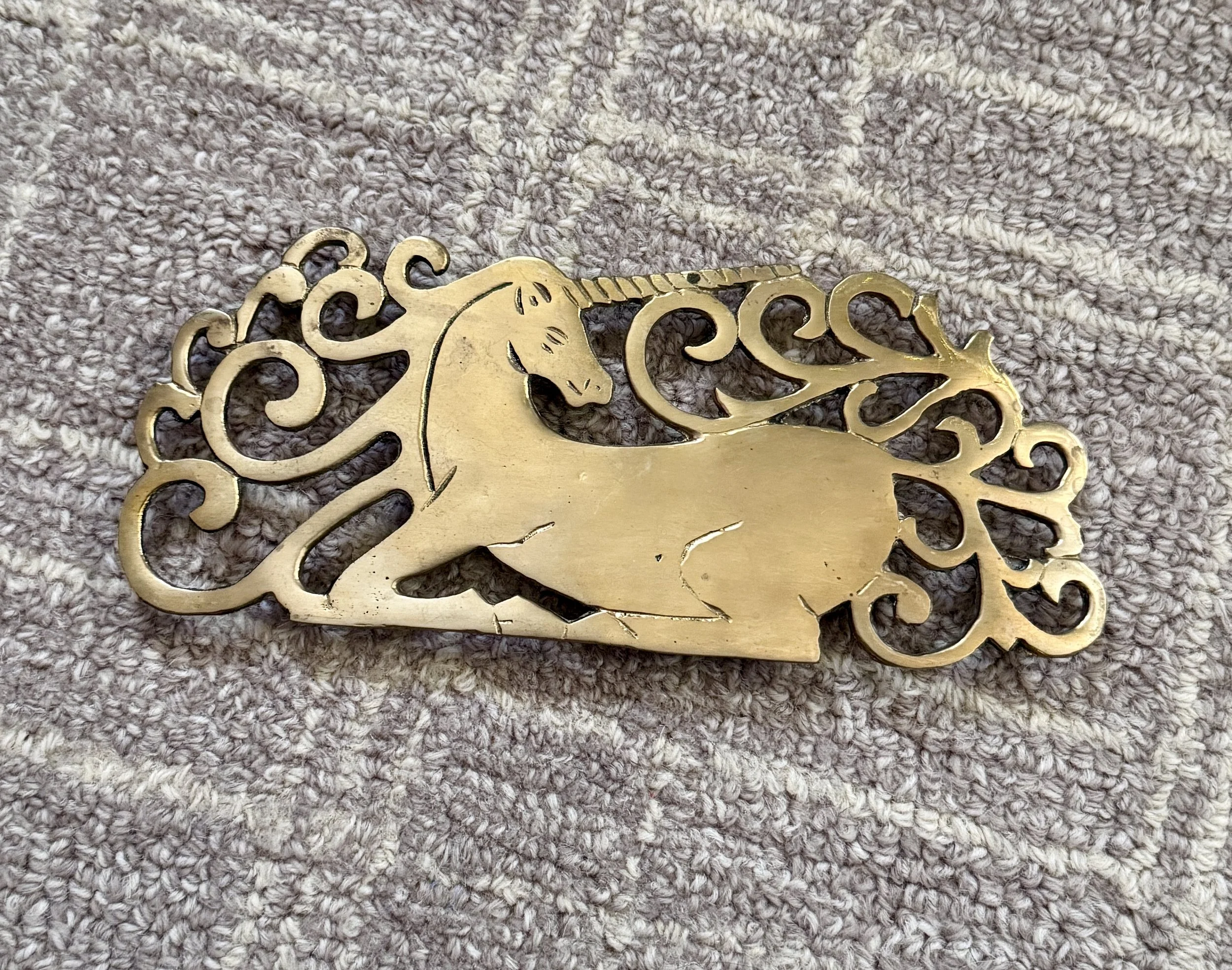 vintage brass unicorn trivet