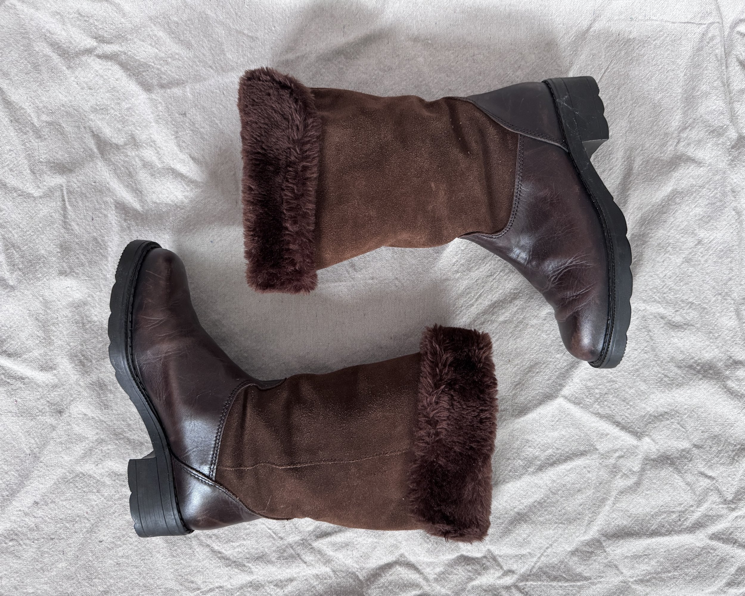 vintage Henri Pierre womens brown leather and suede shearling boots / 80s winter boots