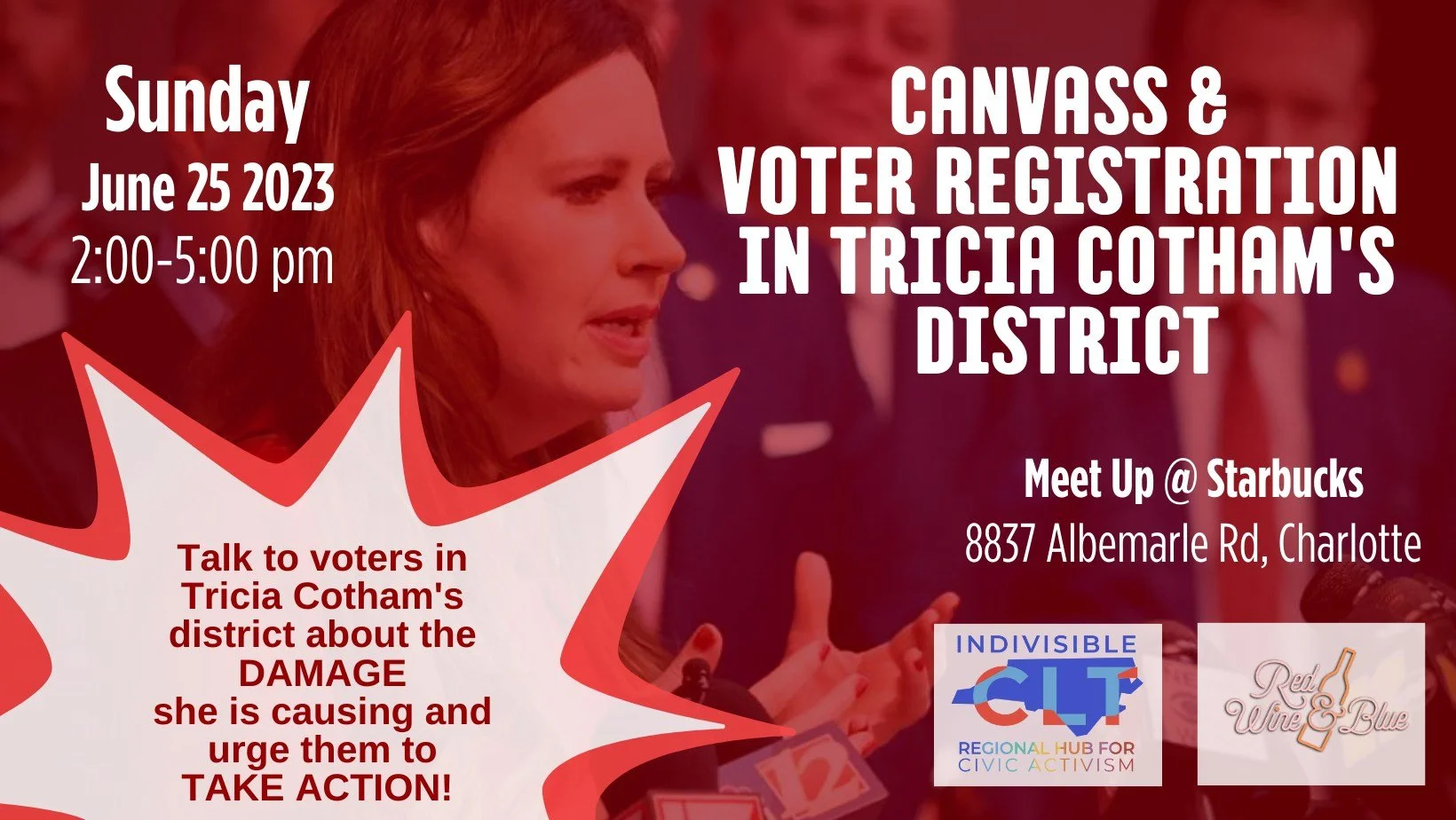 Canvassing &amp; Voter Registration in Tricia Cotham's District with Red Wine &amp; Blue NC &amp; ICLT