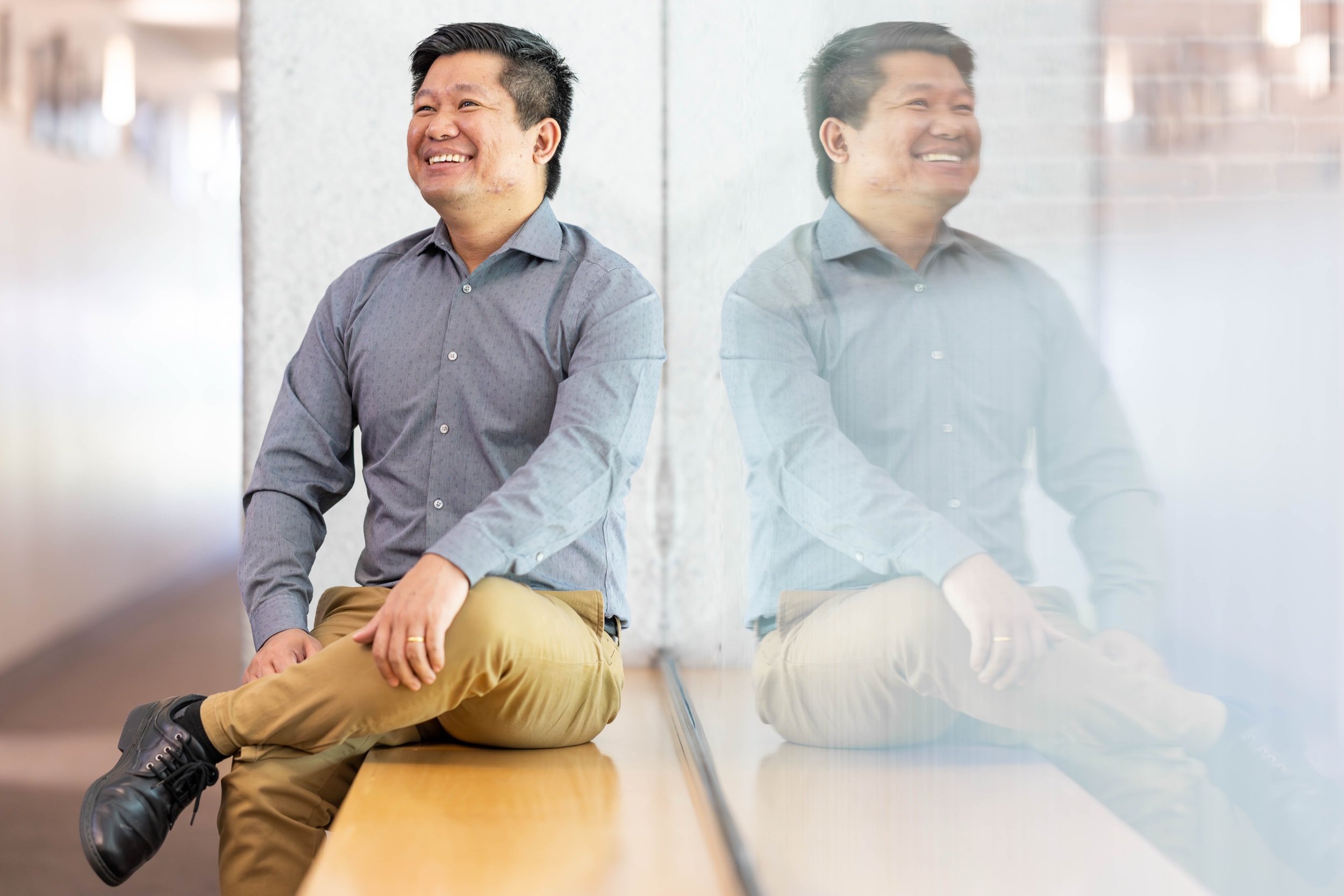 Portrait of Bawi Mang Lian, Founder of the Chin Health Organization in Myomar, Thailand, at the Heller School for Social Policy and Management.
