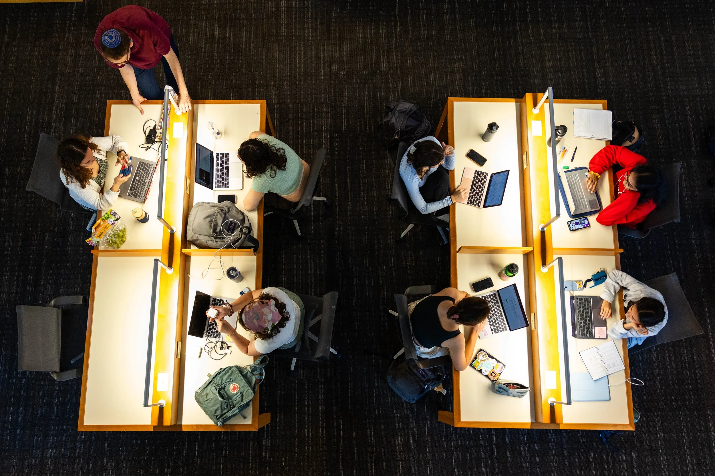  Students study in Farber Library on the first day of classes. A sense of community is important in college, especially when you need a study buddy! 