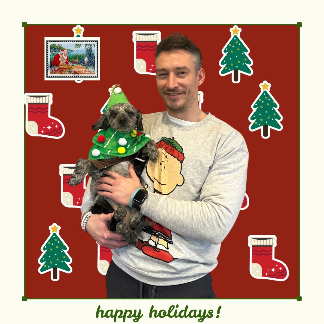 happy holidays from the little pepper team! especially max and hattie in their festive garb.