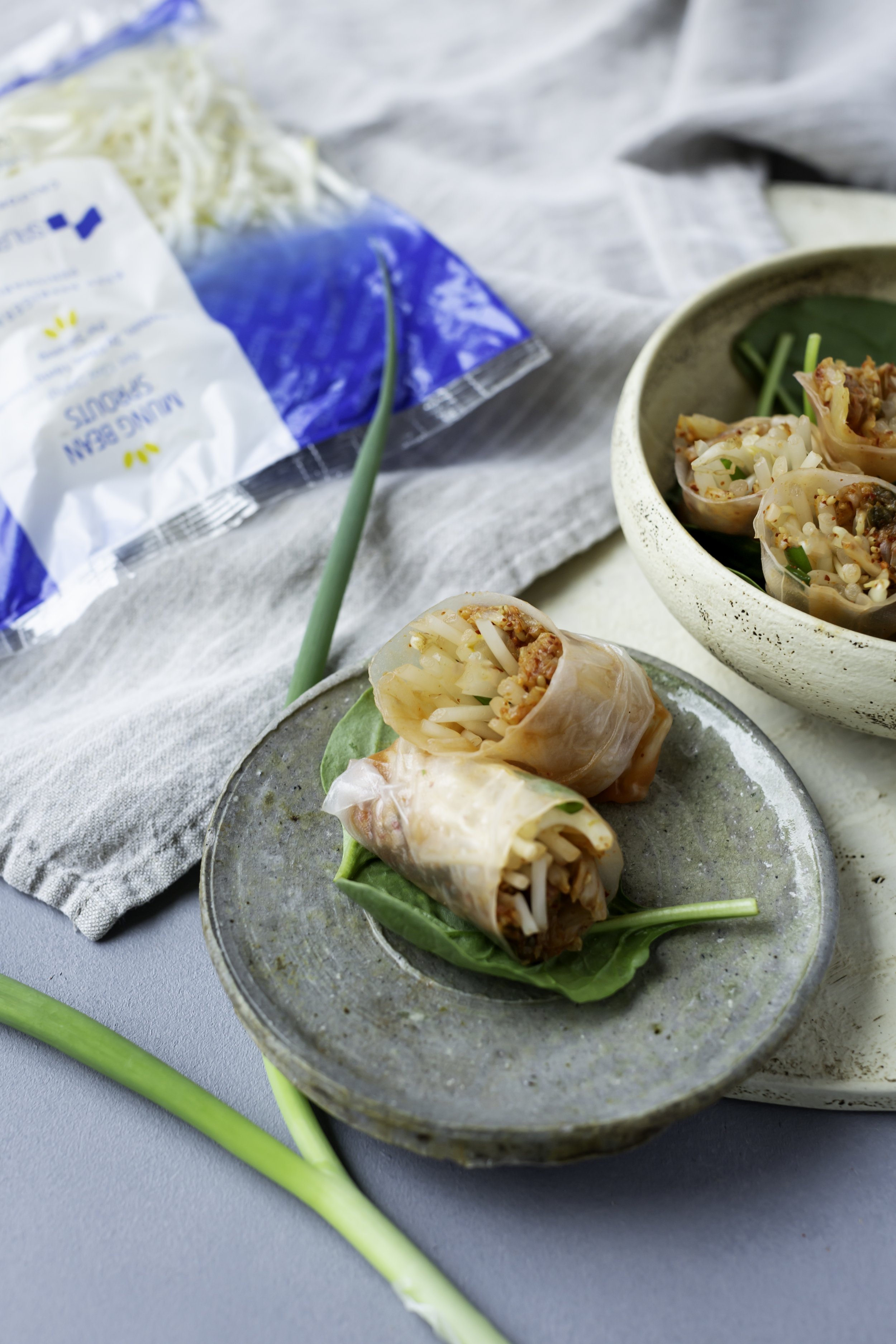 Kimchi Bean Sprout Spring Rolls 