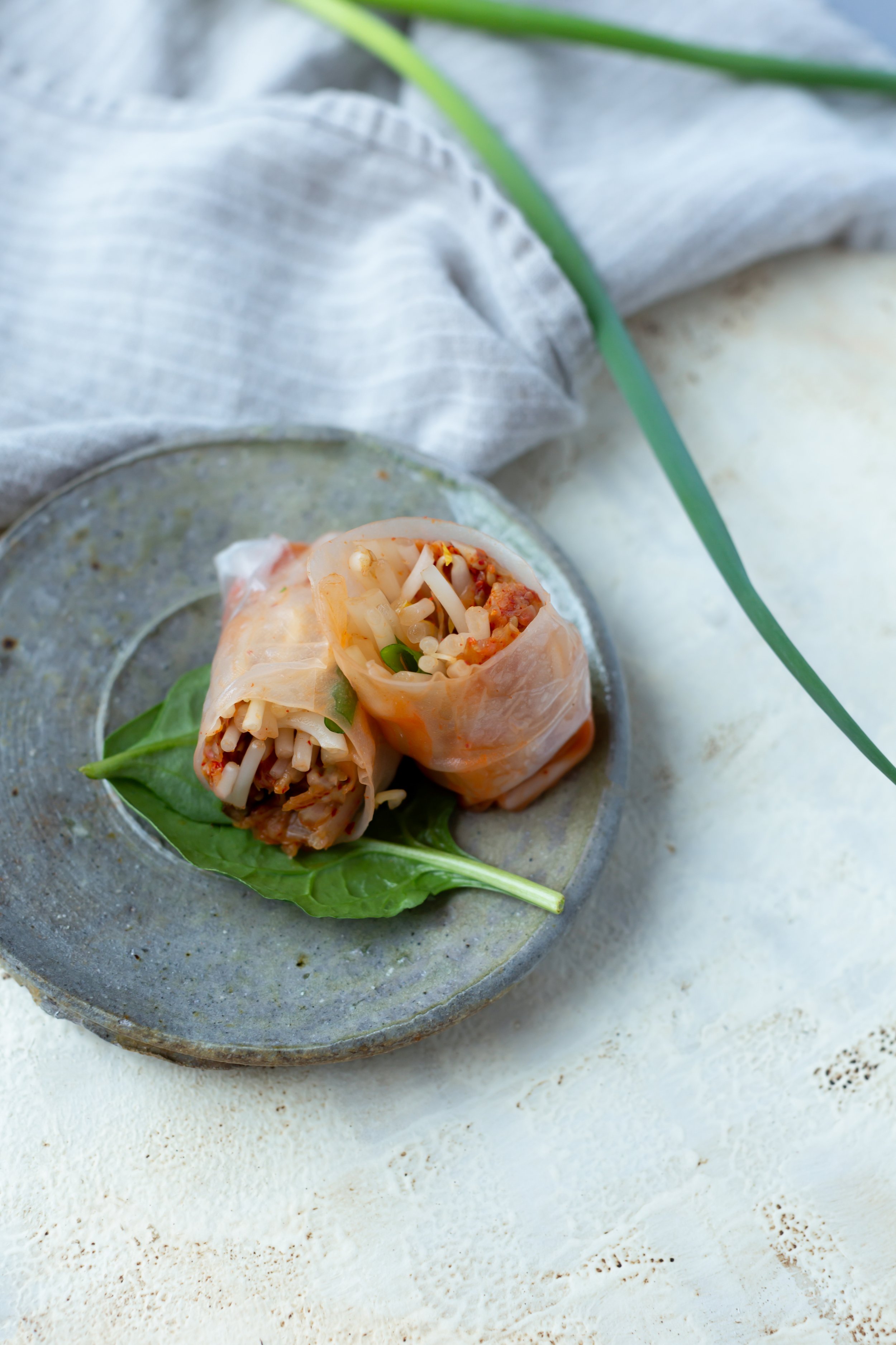 Kimchi Bean Sprout Spring Rolls