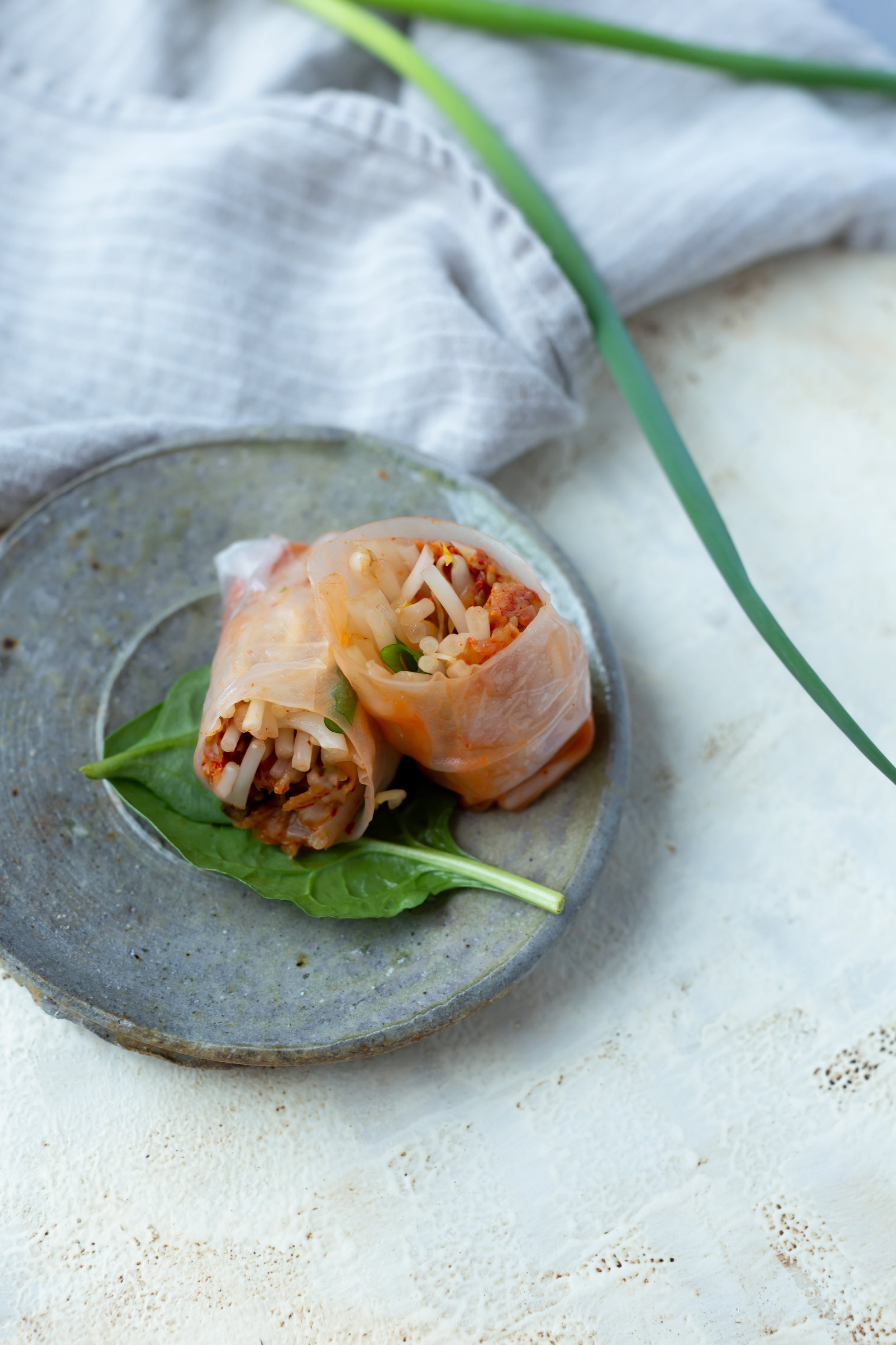 Kimchi Bean Sprout Spring Rolls 