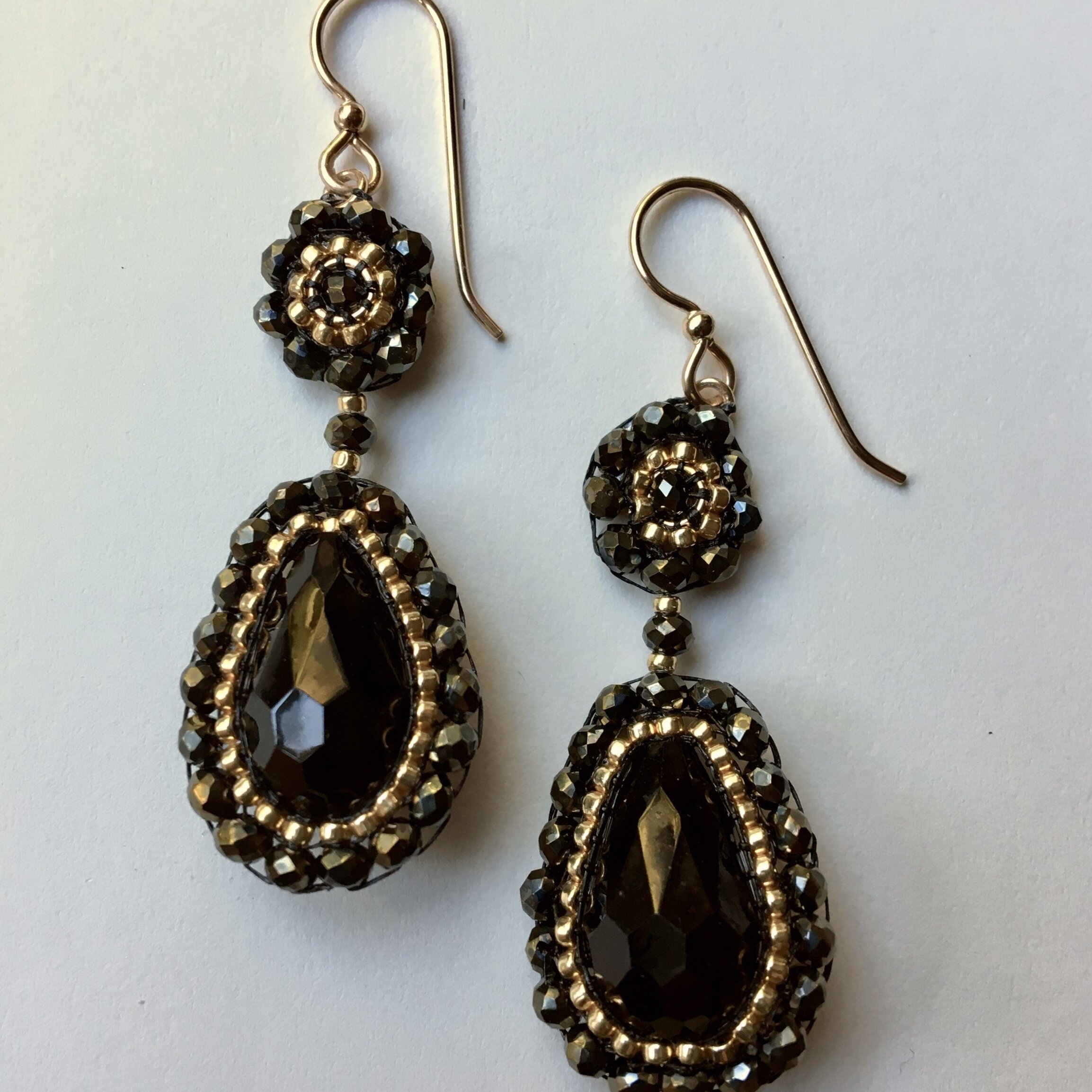 NEW! Jet Crystal with Gold Drop Earrings