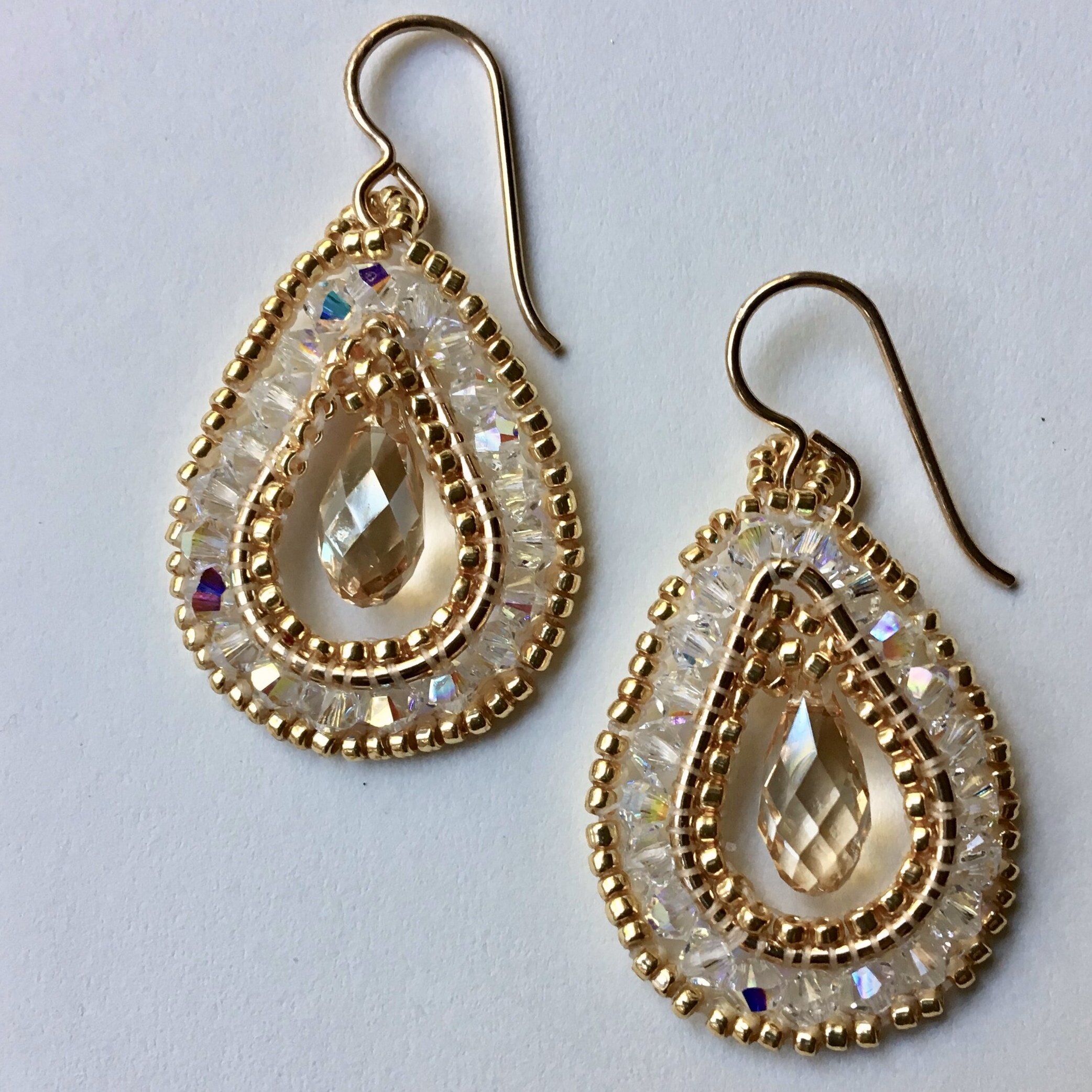 Gold and Crystal Teardrop Earrings | MB Designs
