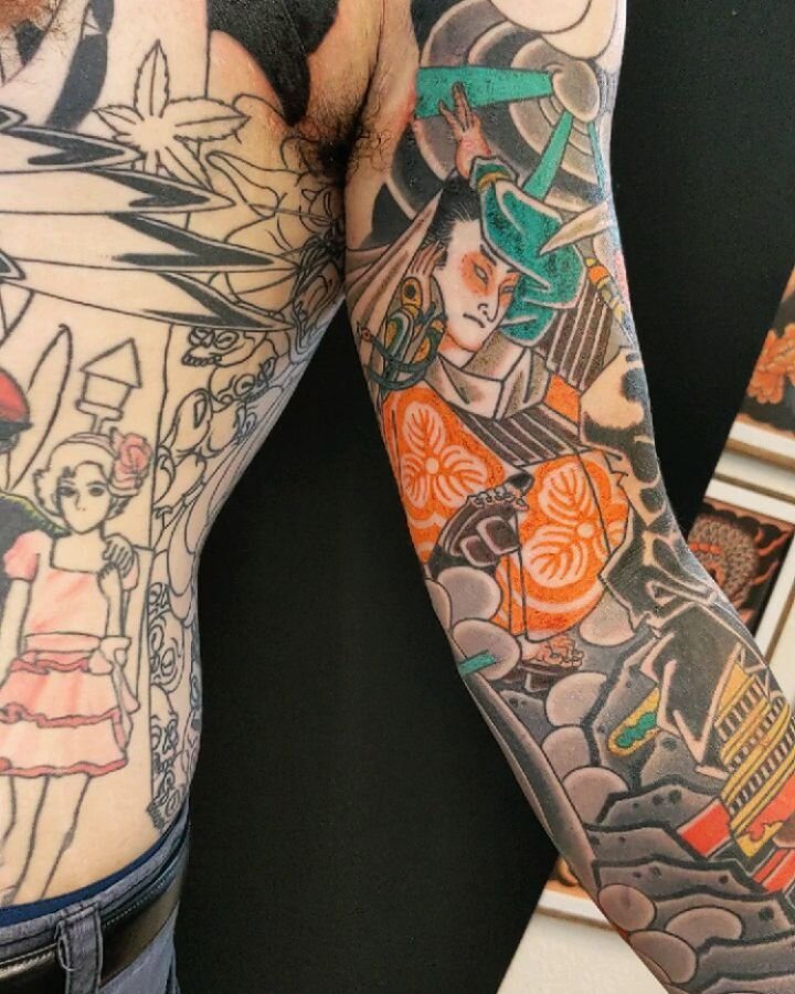 More on the Benkei/Yoshitsune fight sleeve on Andy