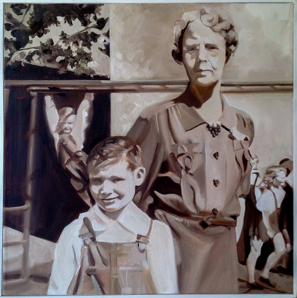 Charlie and His Teacher, 2012, Oil on linen,  18" x18", Collection of Charlie Paynter