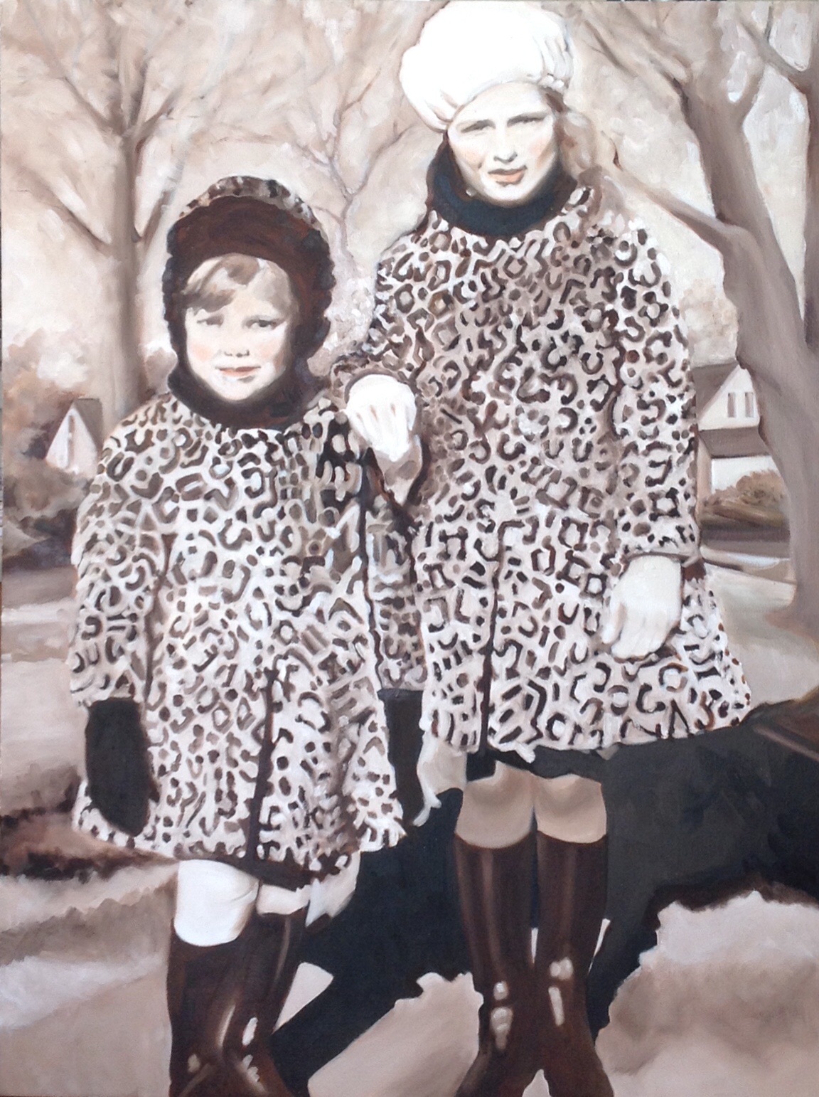 Leopard Coats, 2014, Oil on linen, 40" x 36", Collection of Abbie Hunter