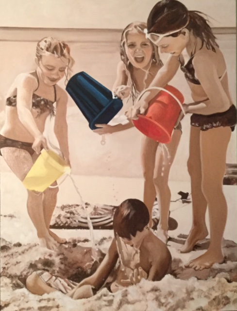 Kids on the Beach, 2016,  Oil on linen, 48" x 30", Collection of Valorie Thomas