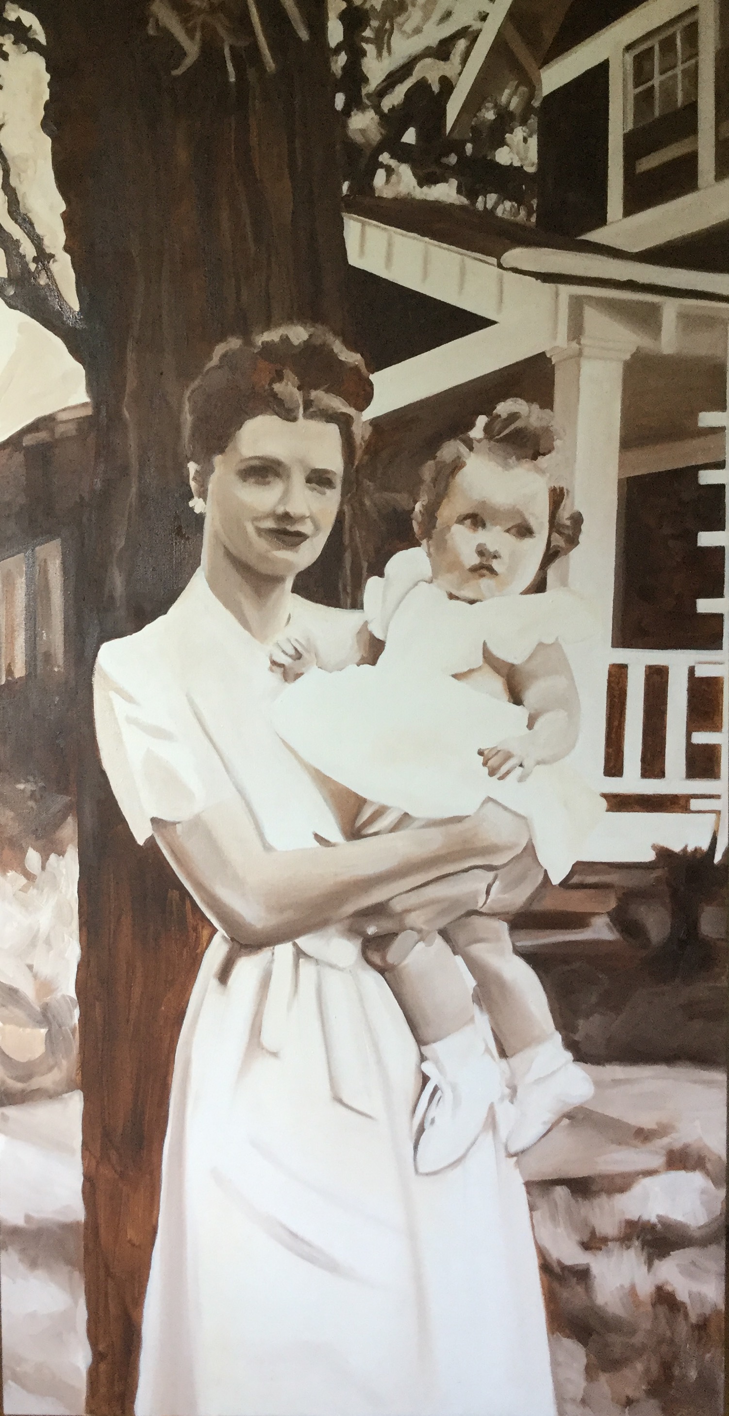 Mom and Grandmother, 2017, 60"x 30", Oil on linen, Collection of Christopher and Sarah Garibaldi