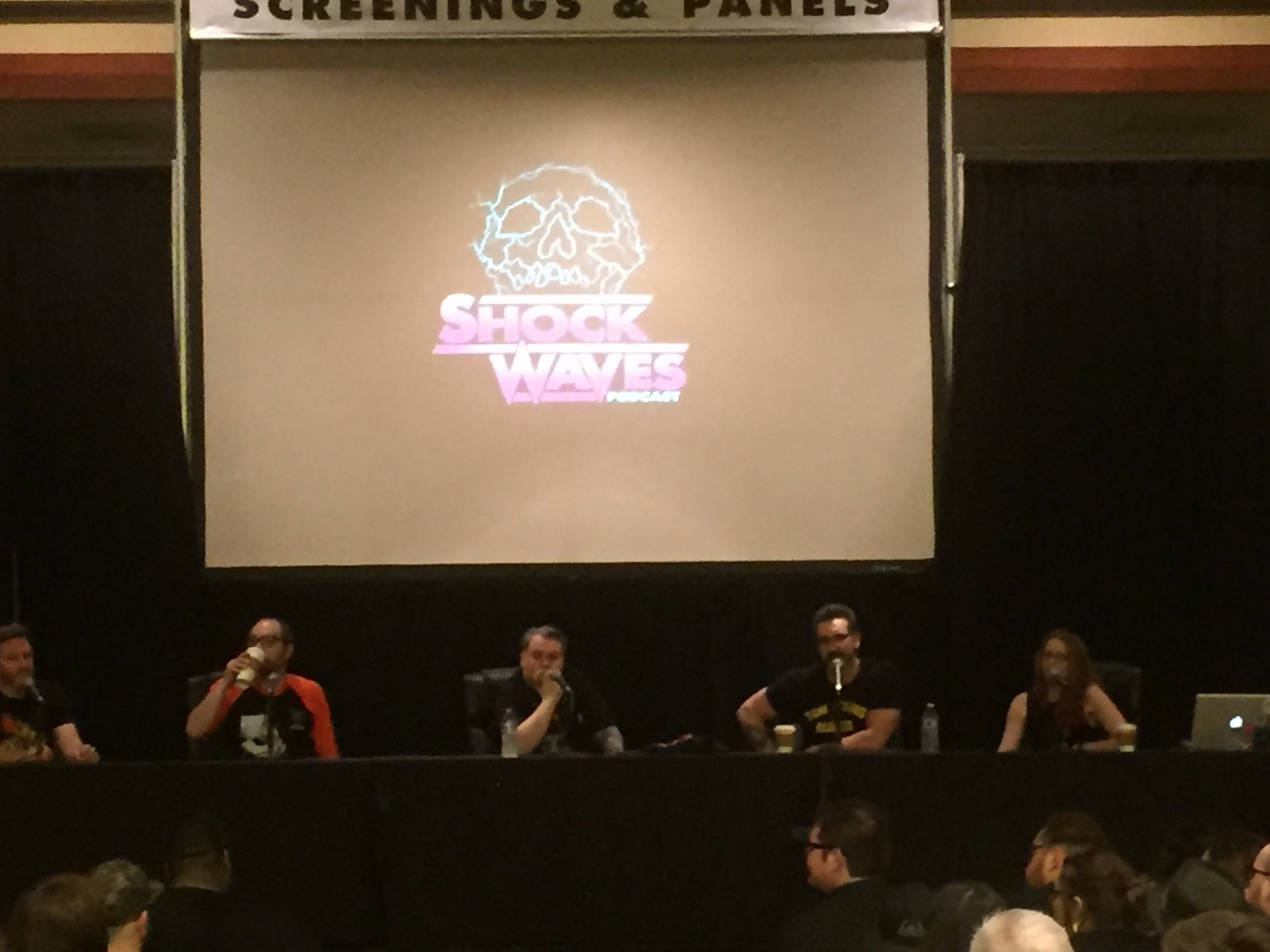 from L-R: Elric, Rob, special guest Gary Pullin, Ryan, and Rebekah doing the live Shock Waves podcast.