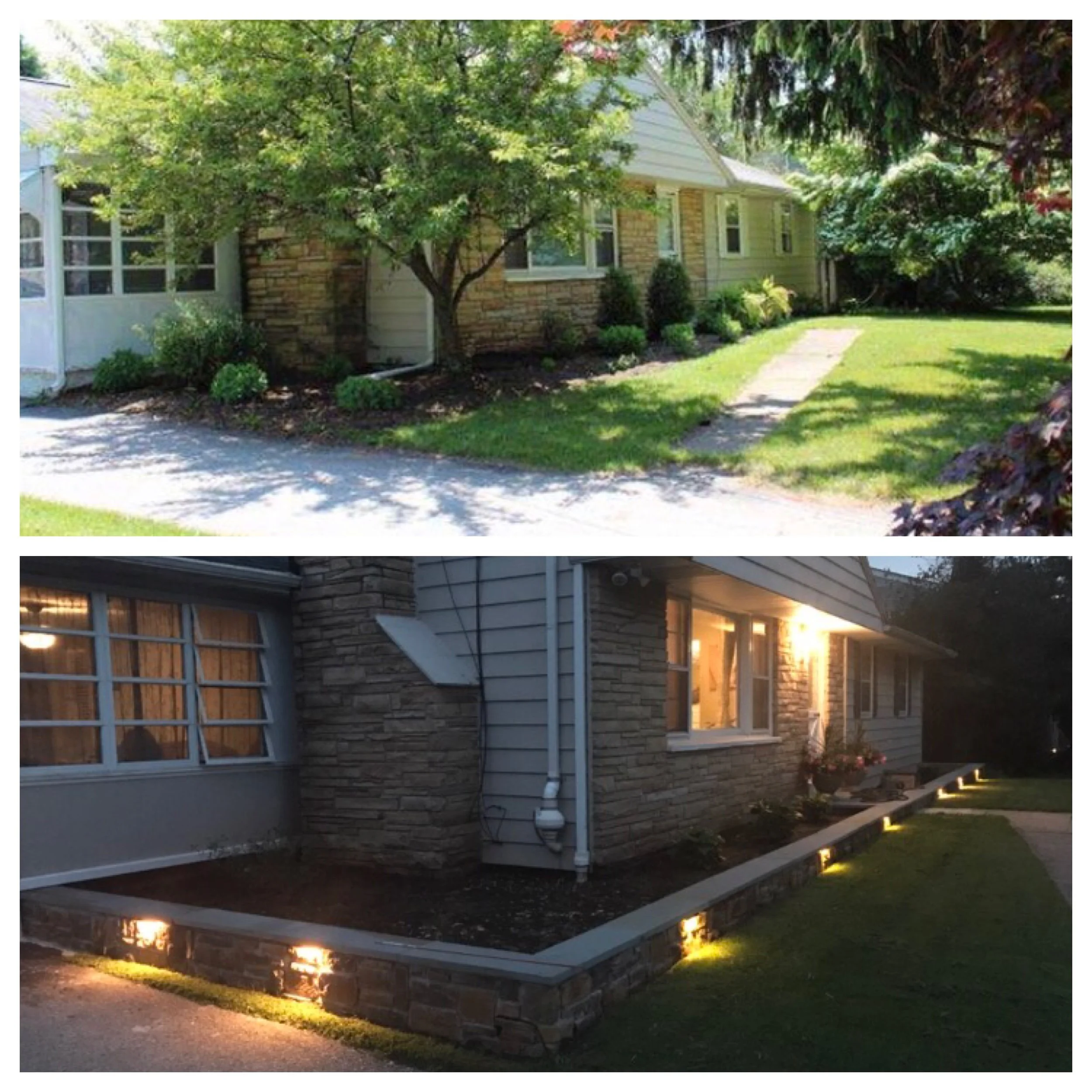 Stone veneer landscape wall