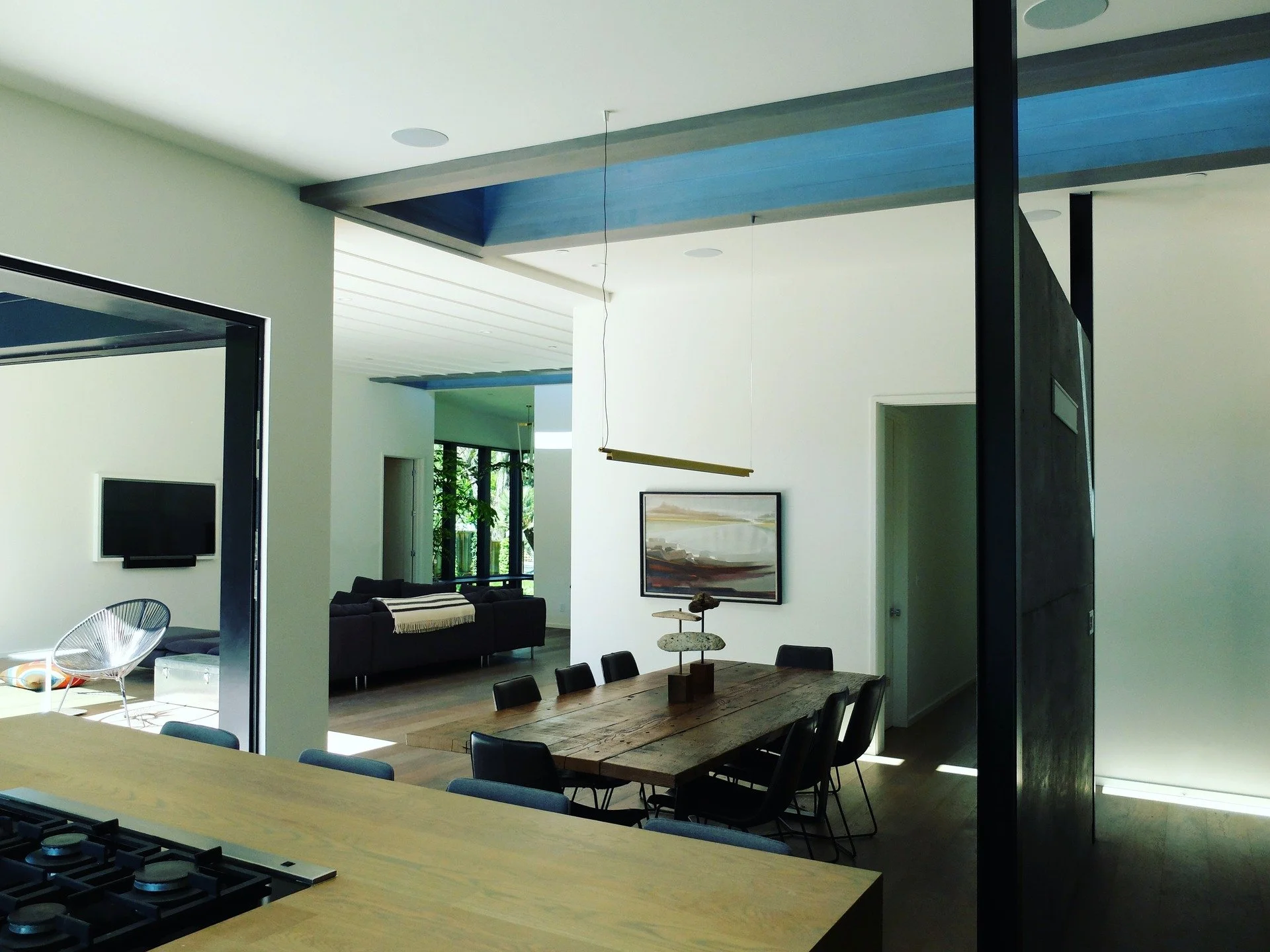 Love House, 2016, Lafayette.
Interior from Kitchen

An existing 2,200 square foot ranch in Lafayette, CA was fully re-imagined into a light-filled five-bedroom, three-bath, modernist home. 700 square feet of new space was sewn into the existing found