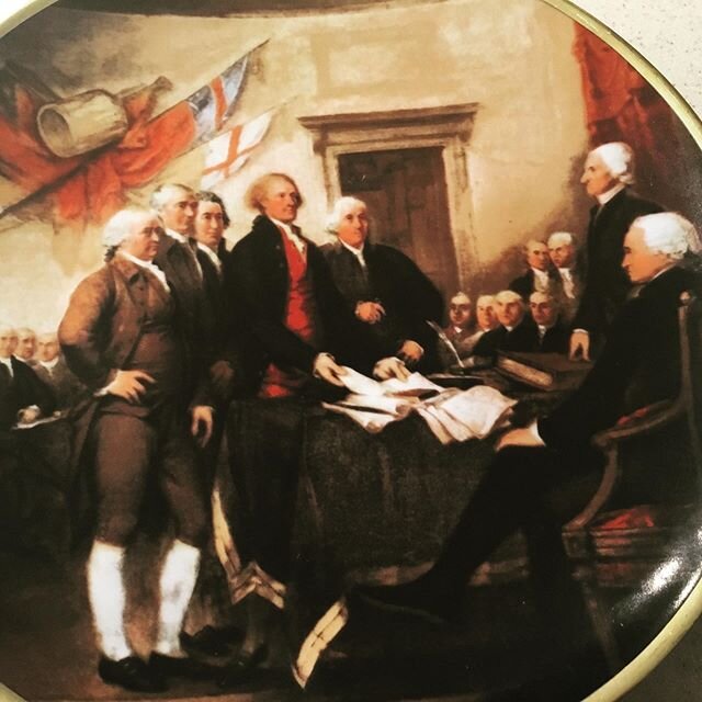 In celebration of President&rsquo;s Day, caption me this fancy plate (signing of the Declaration of Independence). Ready? Set. Go! #nattyology #handmade #upcycled #thriftstorefinds #decorativeplates #revamped #oneofakind #bestcaptionwins #wordplay #c