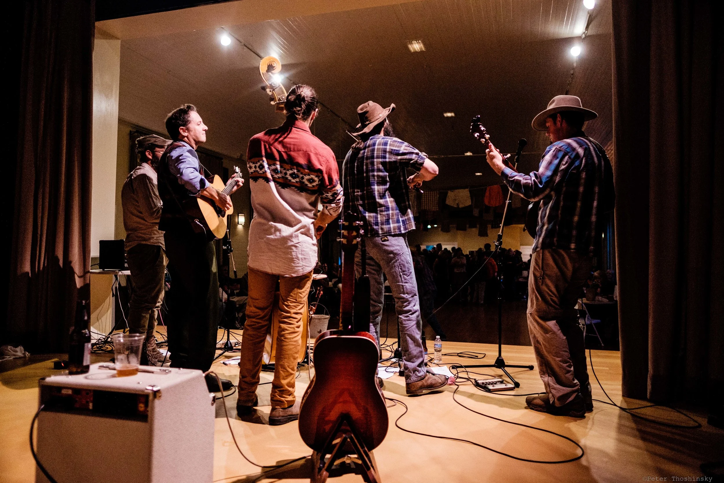 One Grass Two Grass concert from the back of the stage in the main hall, July 2016. Photo: Pete Thoshinsky.