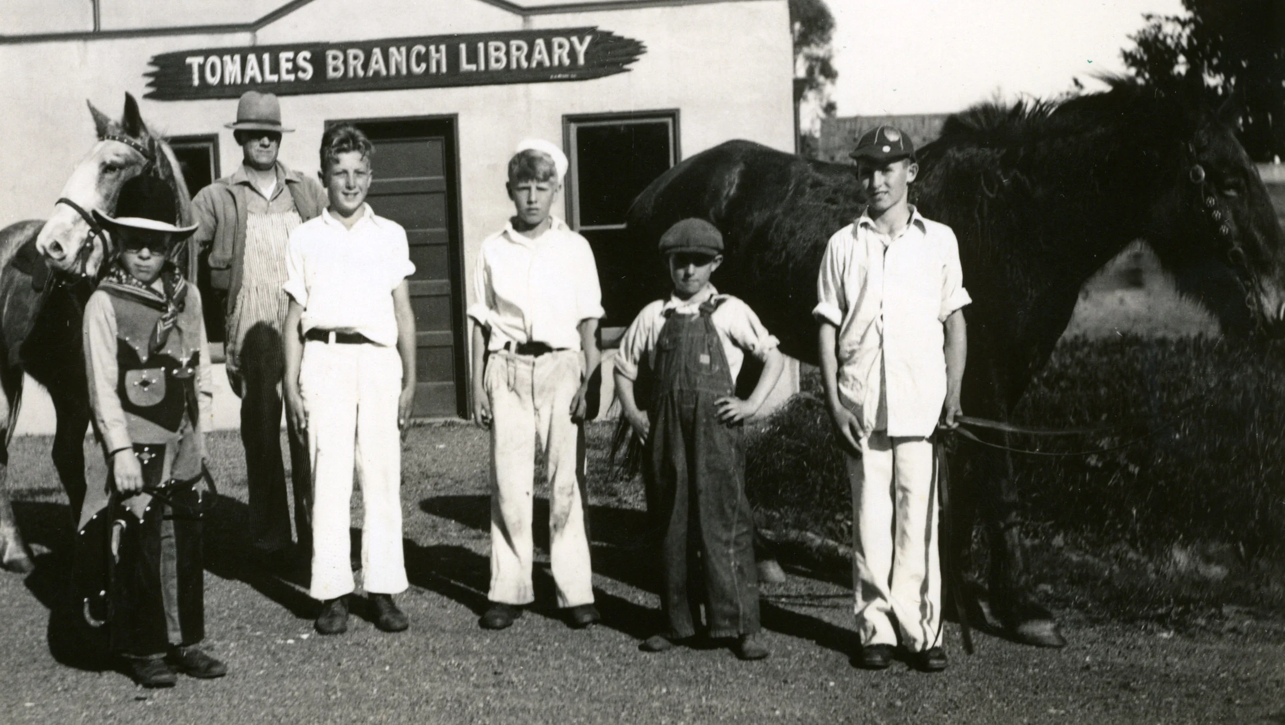 Patrons and friends outside the Tomales Town Hall Branch library c. 1930s. Photo: Ella Jorgensen; courtesy Tomales Regional History Center.