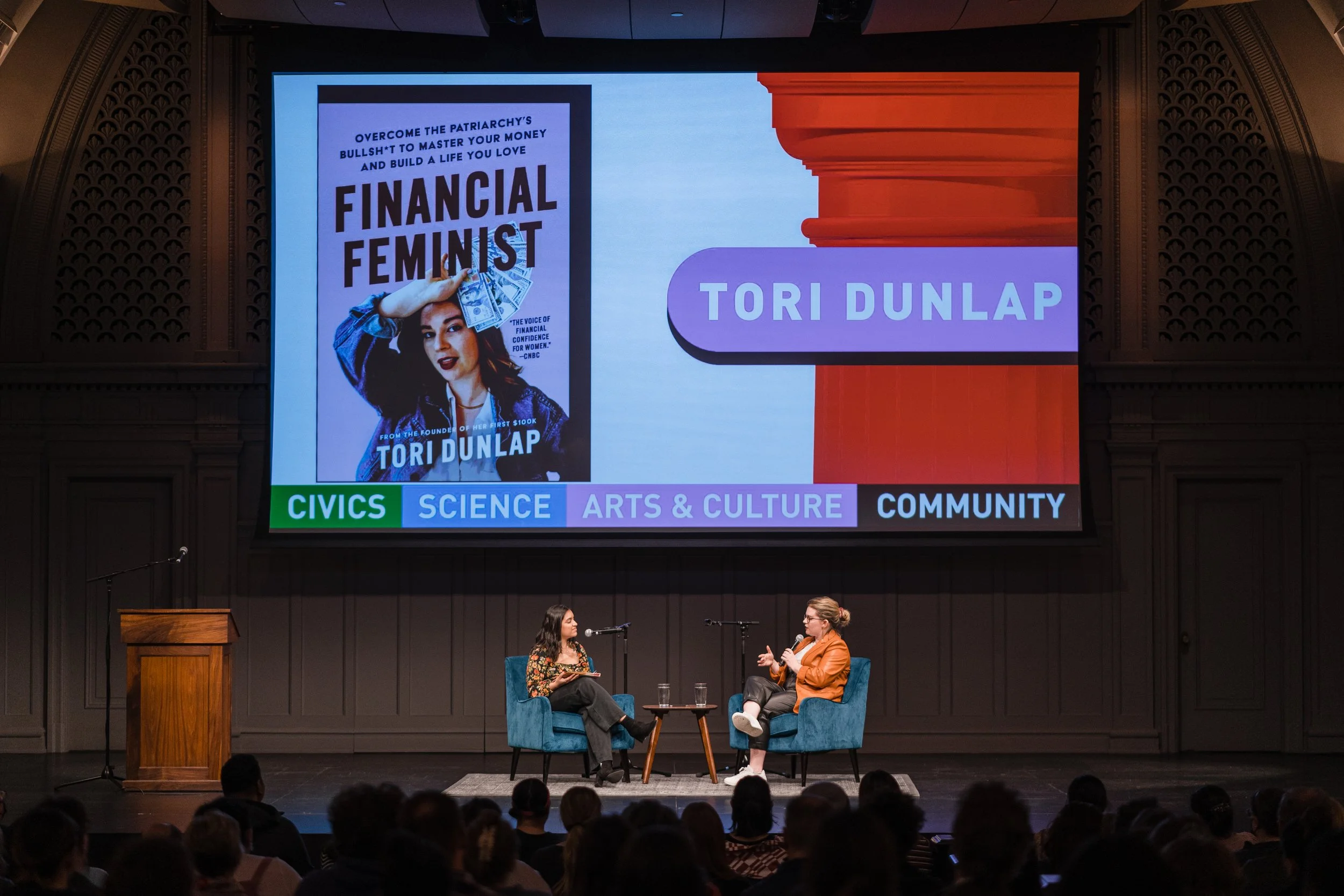 Aleenah interviews Tori at Town Hall.jpg