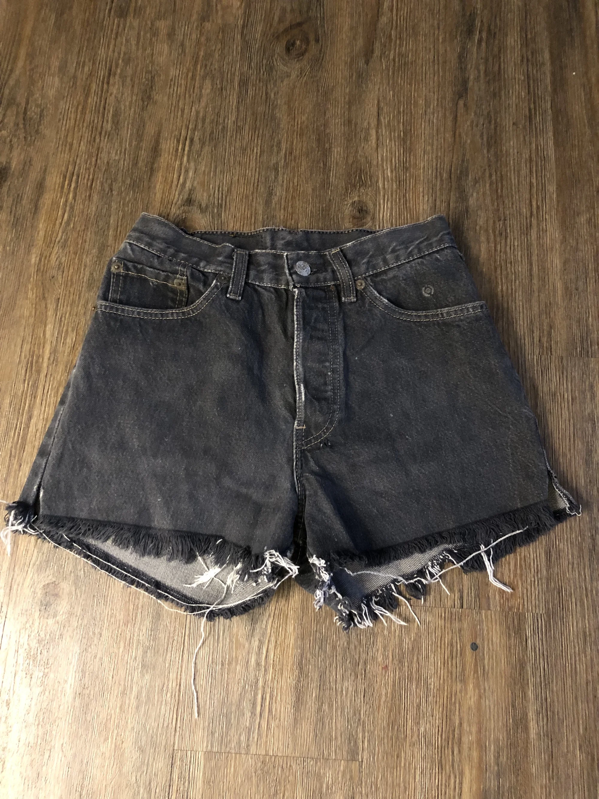 Vintage High Waisted LEVI Button Up Black Jean Cutoff Shorts