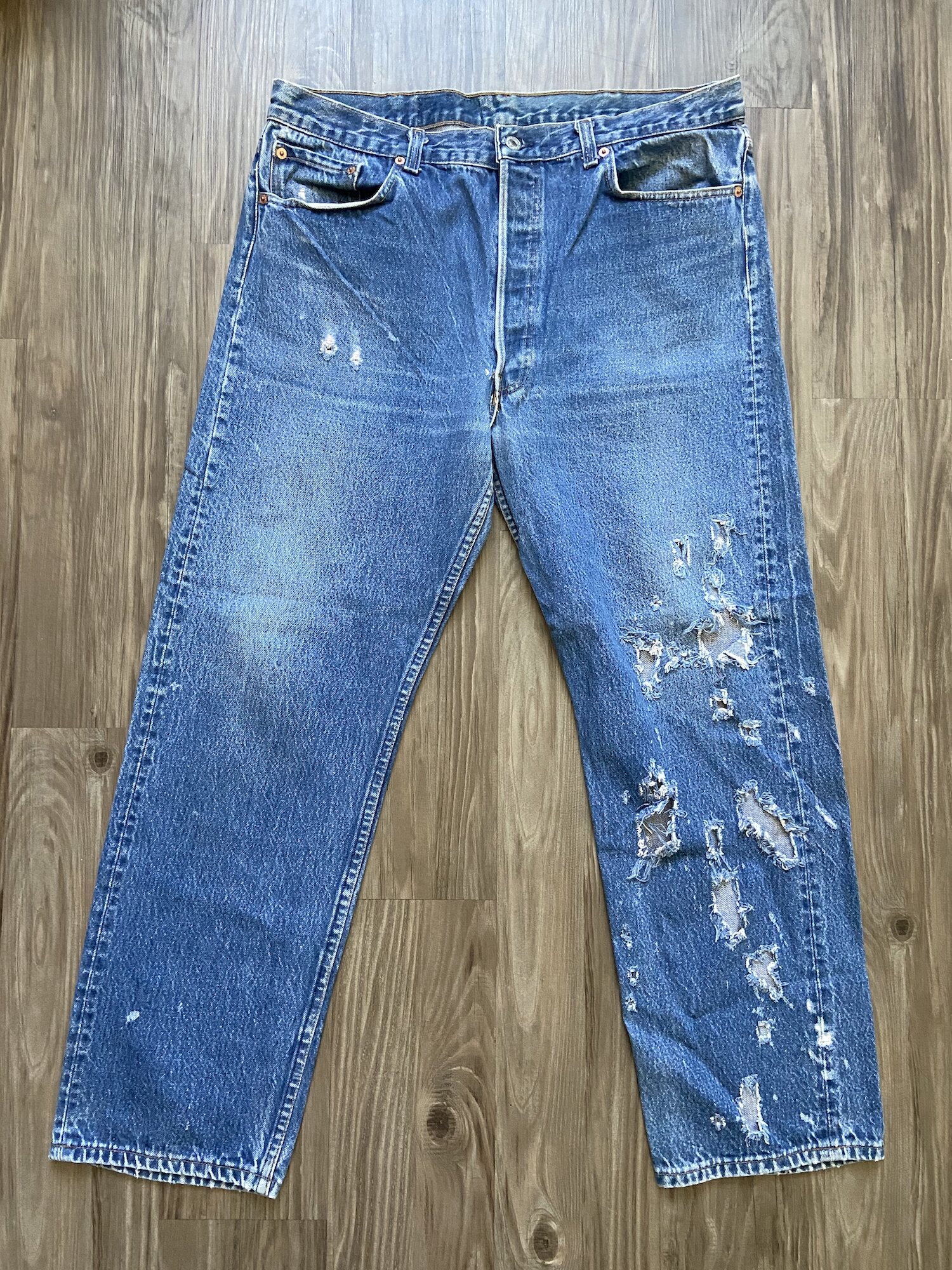 Vintage Levi's 501 Holy Distressed Denim Jeans — DEAD PEOPLE'S SHIT