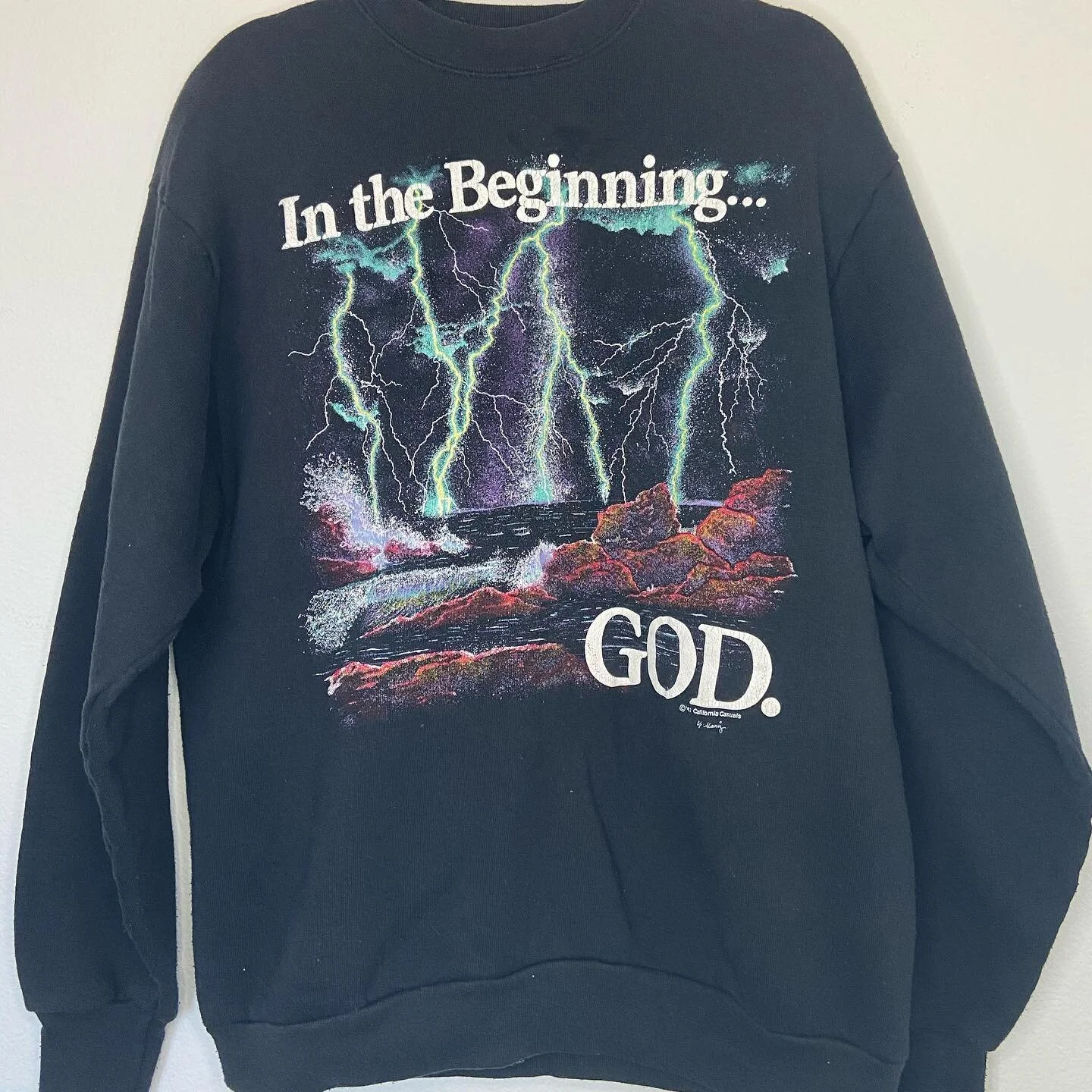 Vintage 1991 California Casuals "In the Beginning... GOD." Lightning Graphic Sweatshirt
Shop DeadPeoplesShit.com 💀 (link in bio)