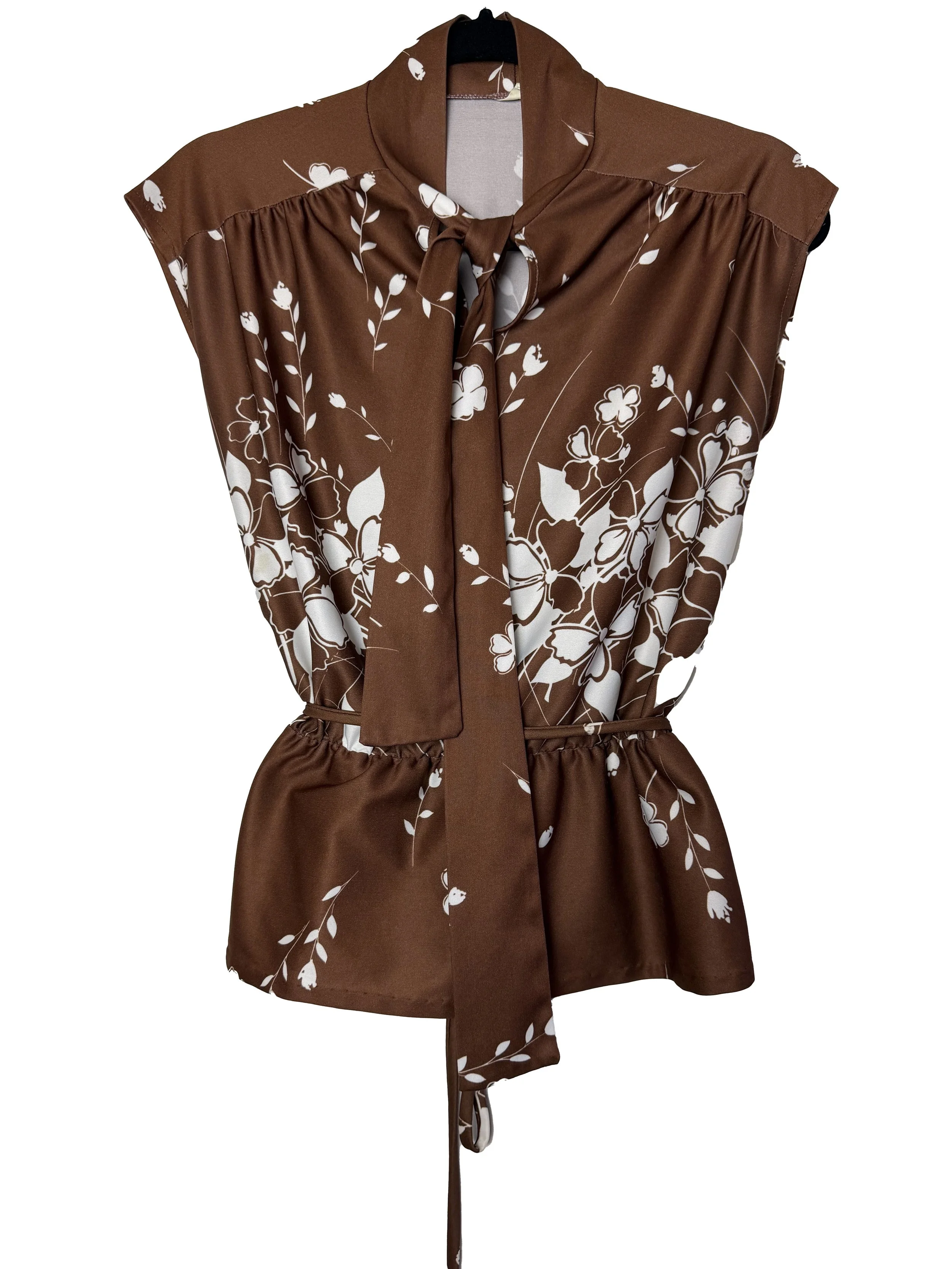 Vintage 1970's Brown and White Floral Secretary Blouse