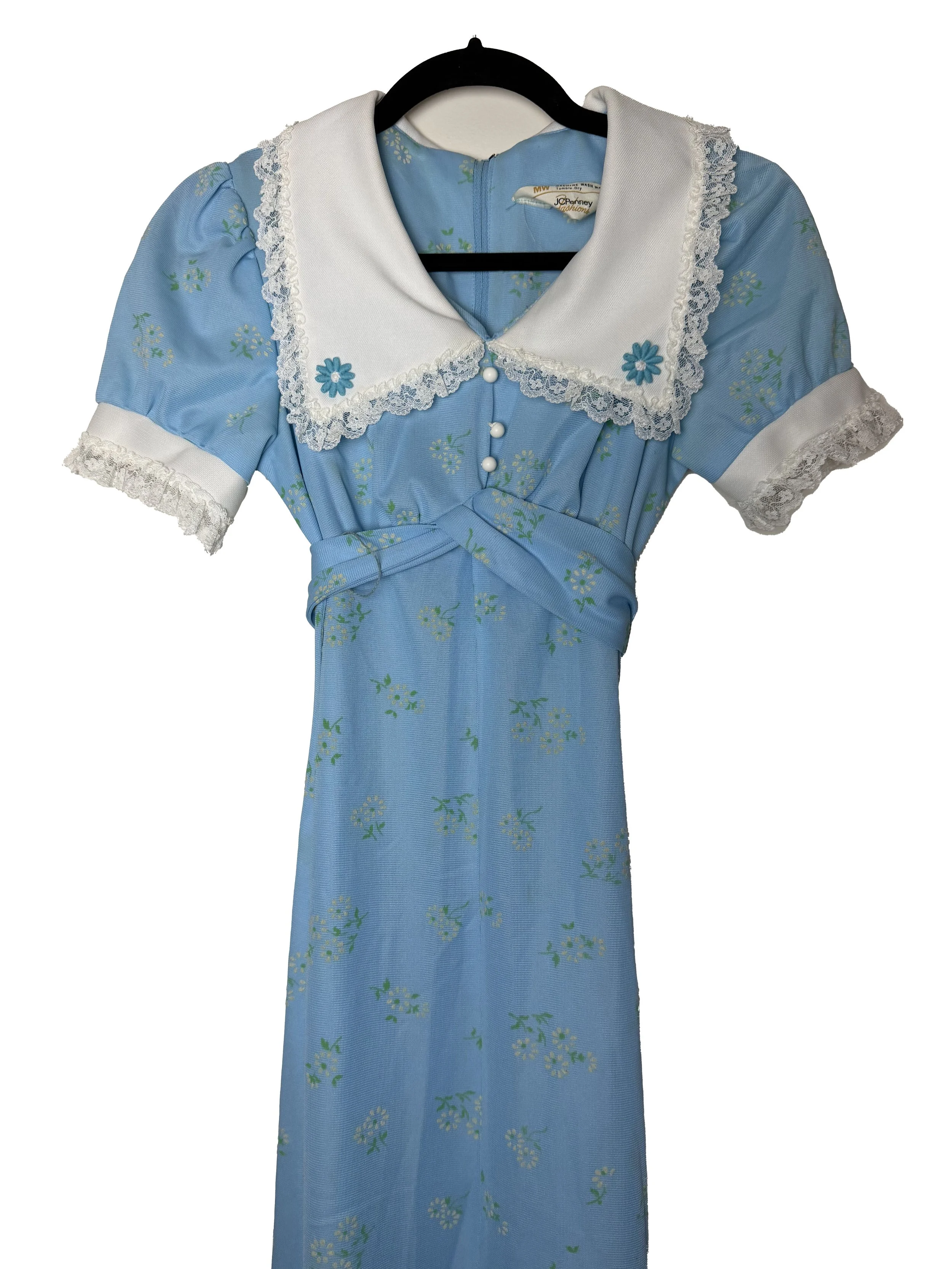 Vintage 1970's JCPenny Fashions Baby Blue Floral Print Empire Waist Maxi Dress