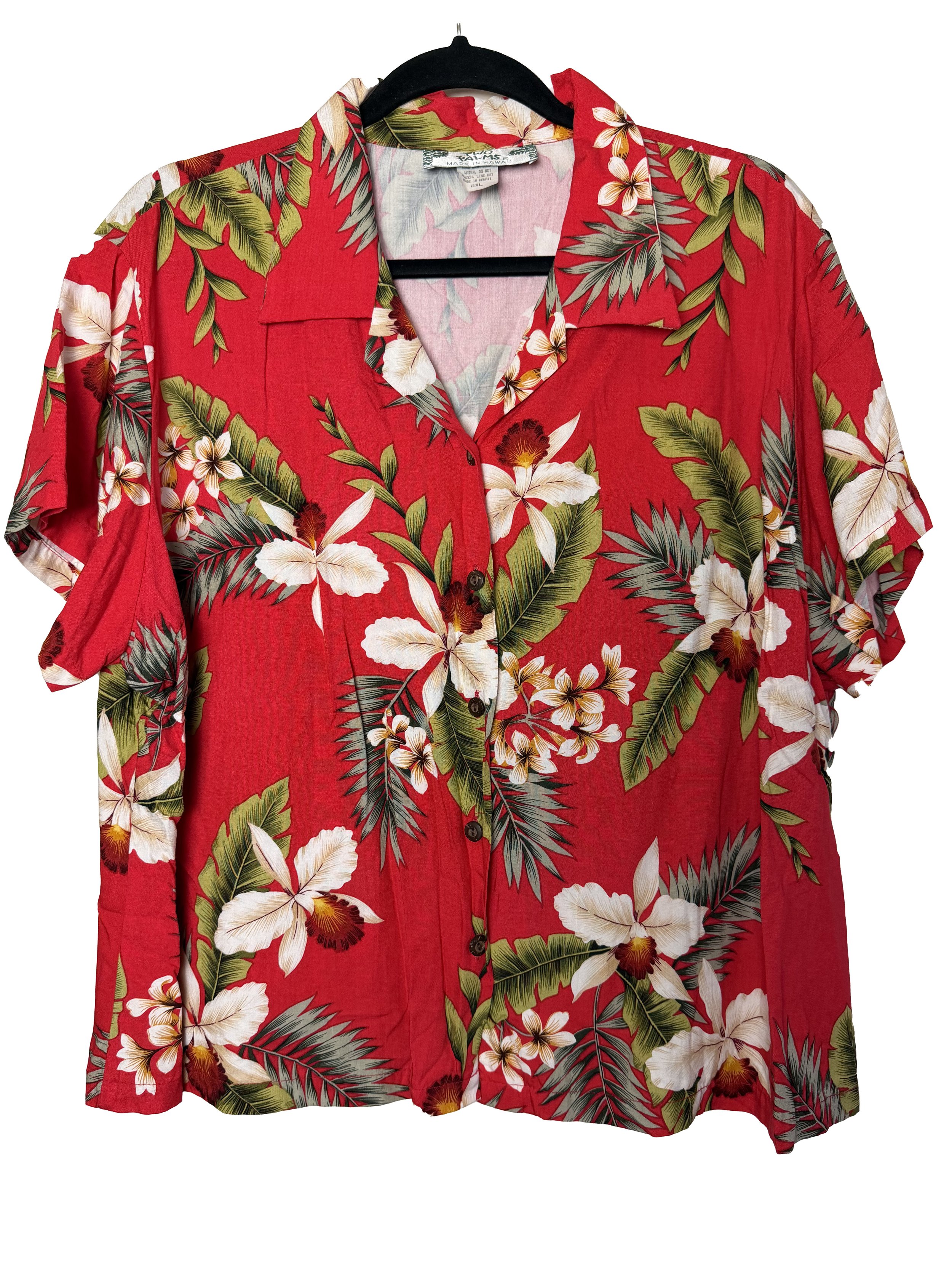 Vintage Two Palms Red Floral Aloha Luau Party Shirt