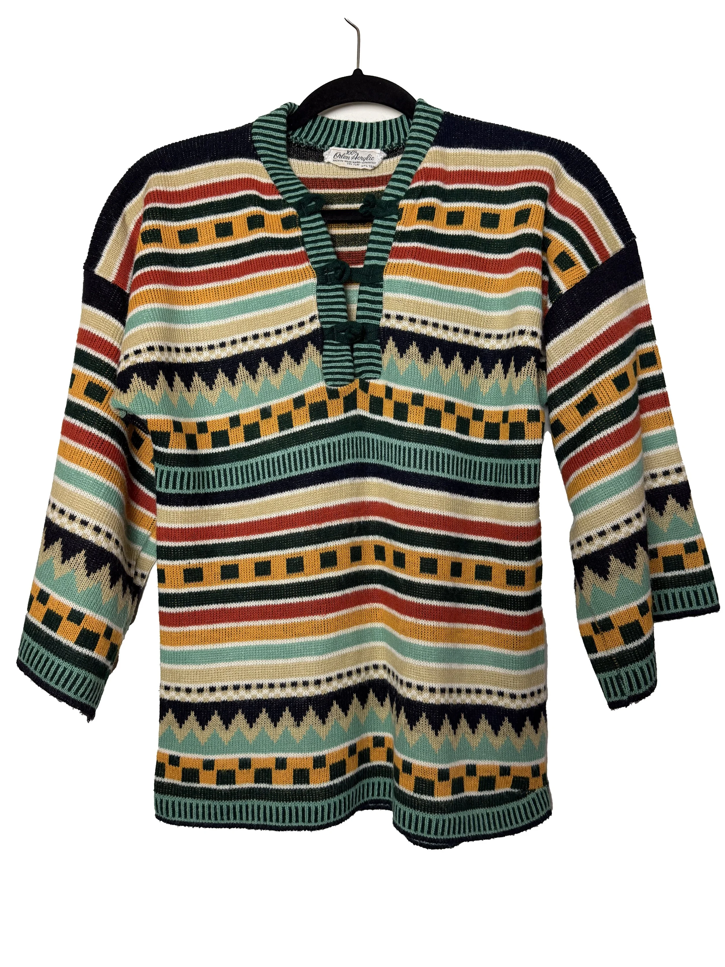 Vintage 1960's-1970's Orlon Acrylic Geometric Knit Tunic Sweater
