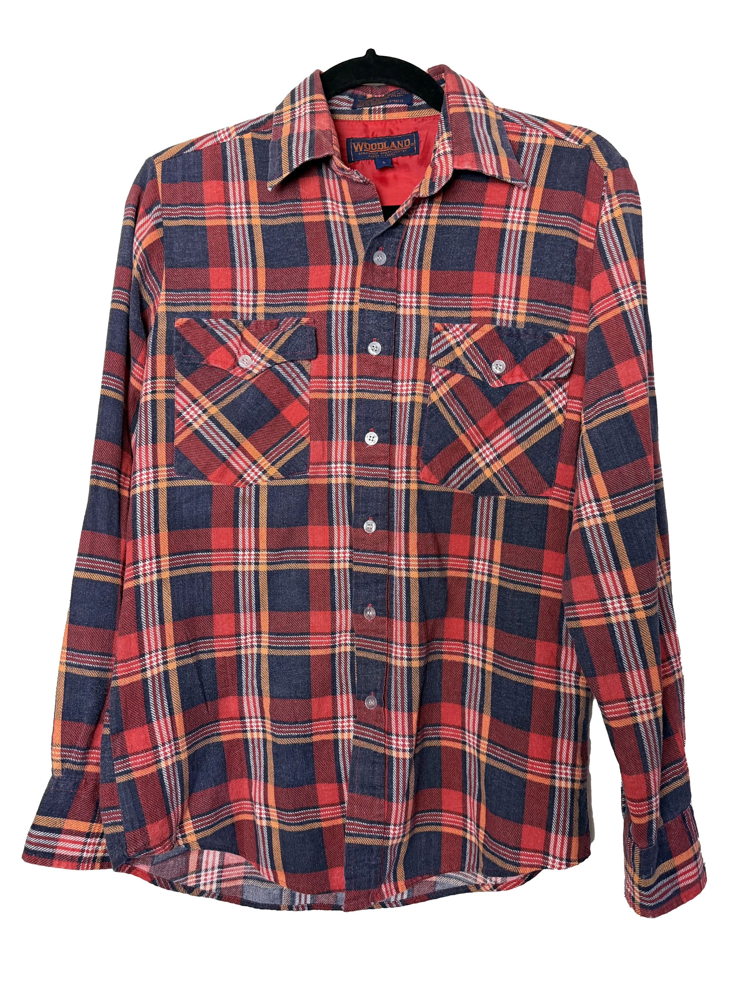 Vintage 1970's-1980's Woodland Button Up Long Sleeve Red Flannel Shirt