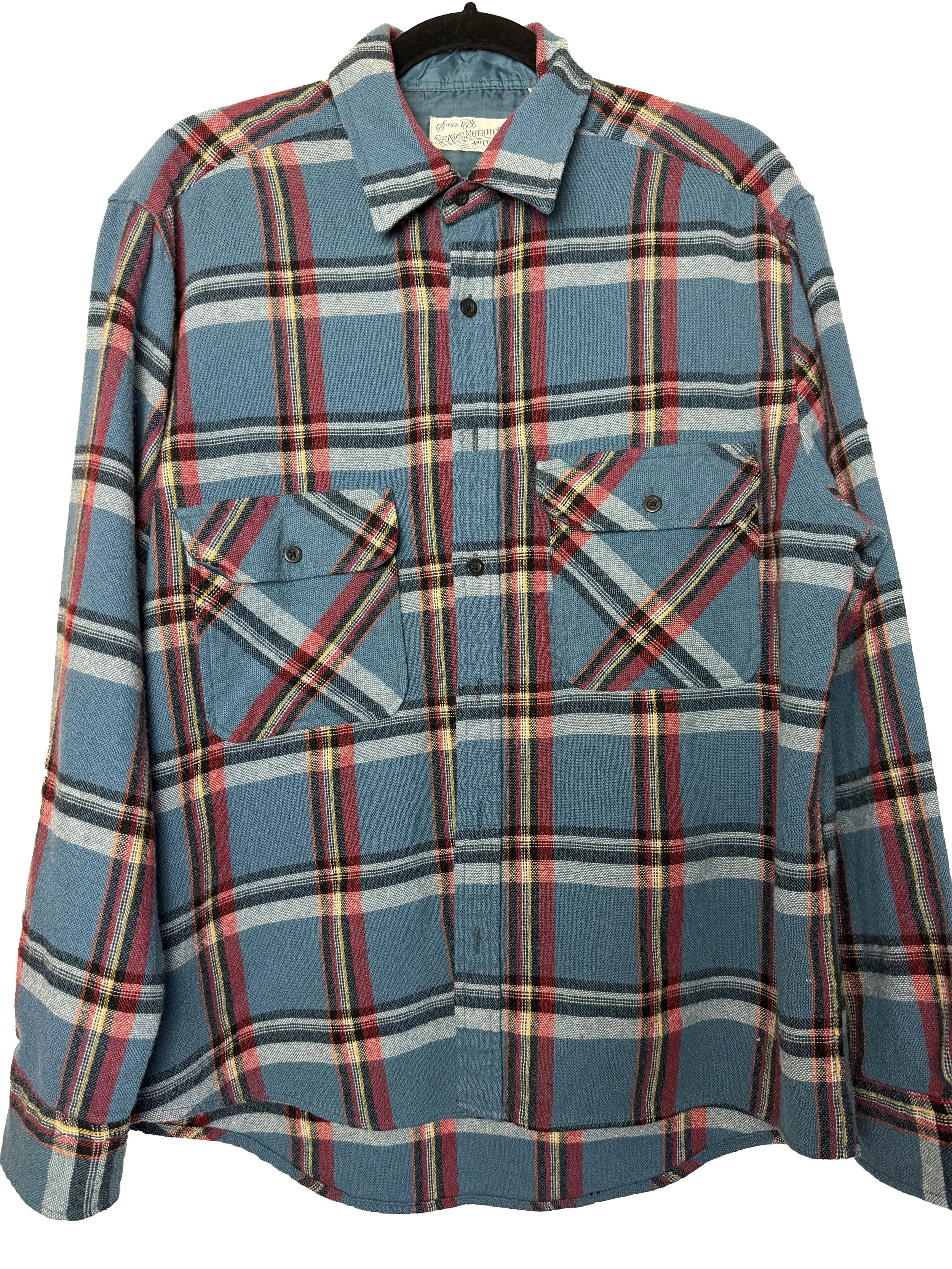 Vintage 1970's Sears Roebuck Blue Wool Blend Flannel Shirt
