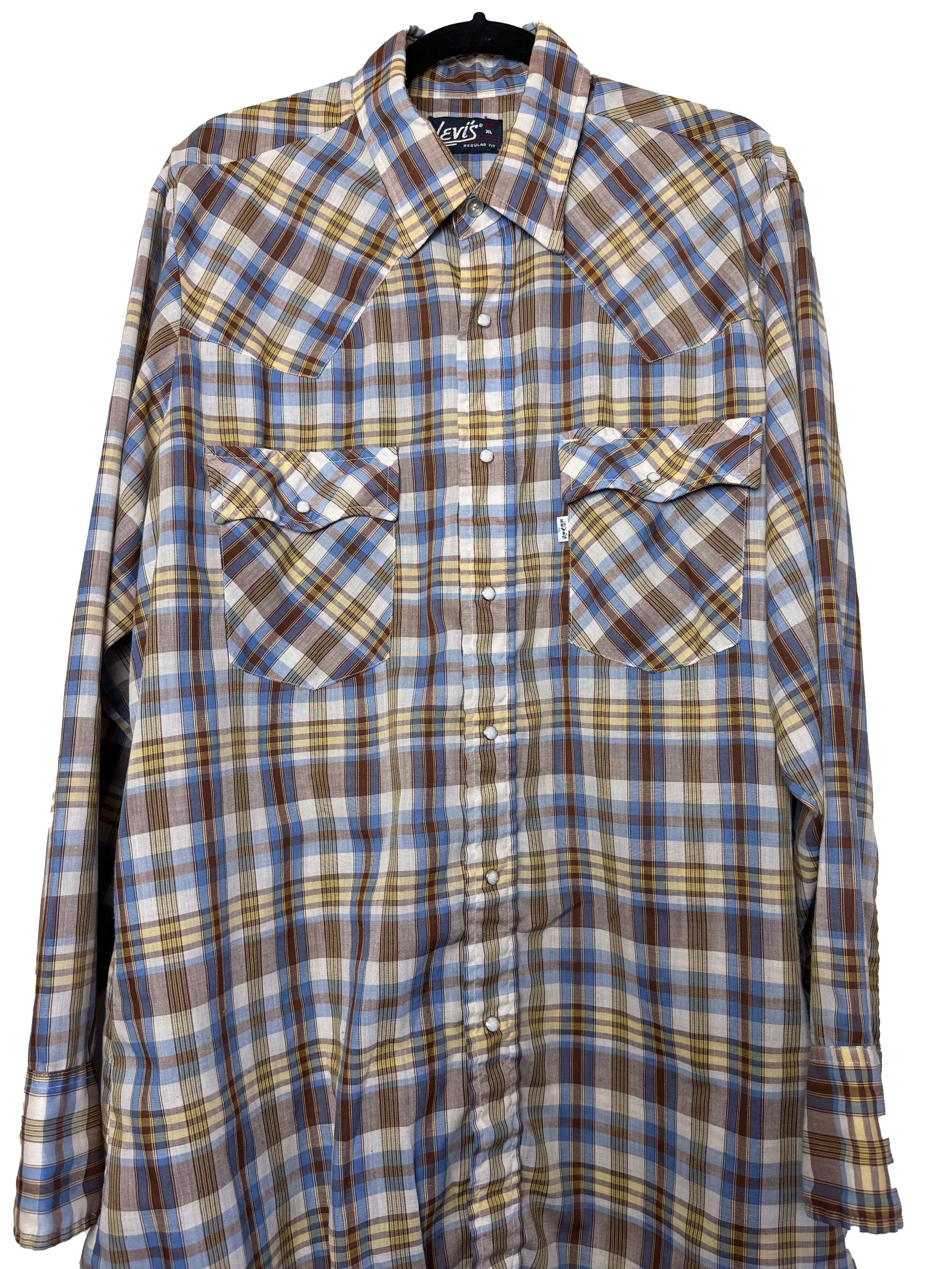 Vintage 1970's-1980's Levi's Plaid Pearl Snap Western Long Sleeve Shirt